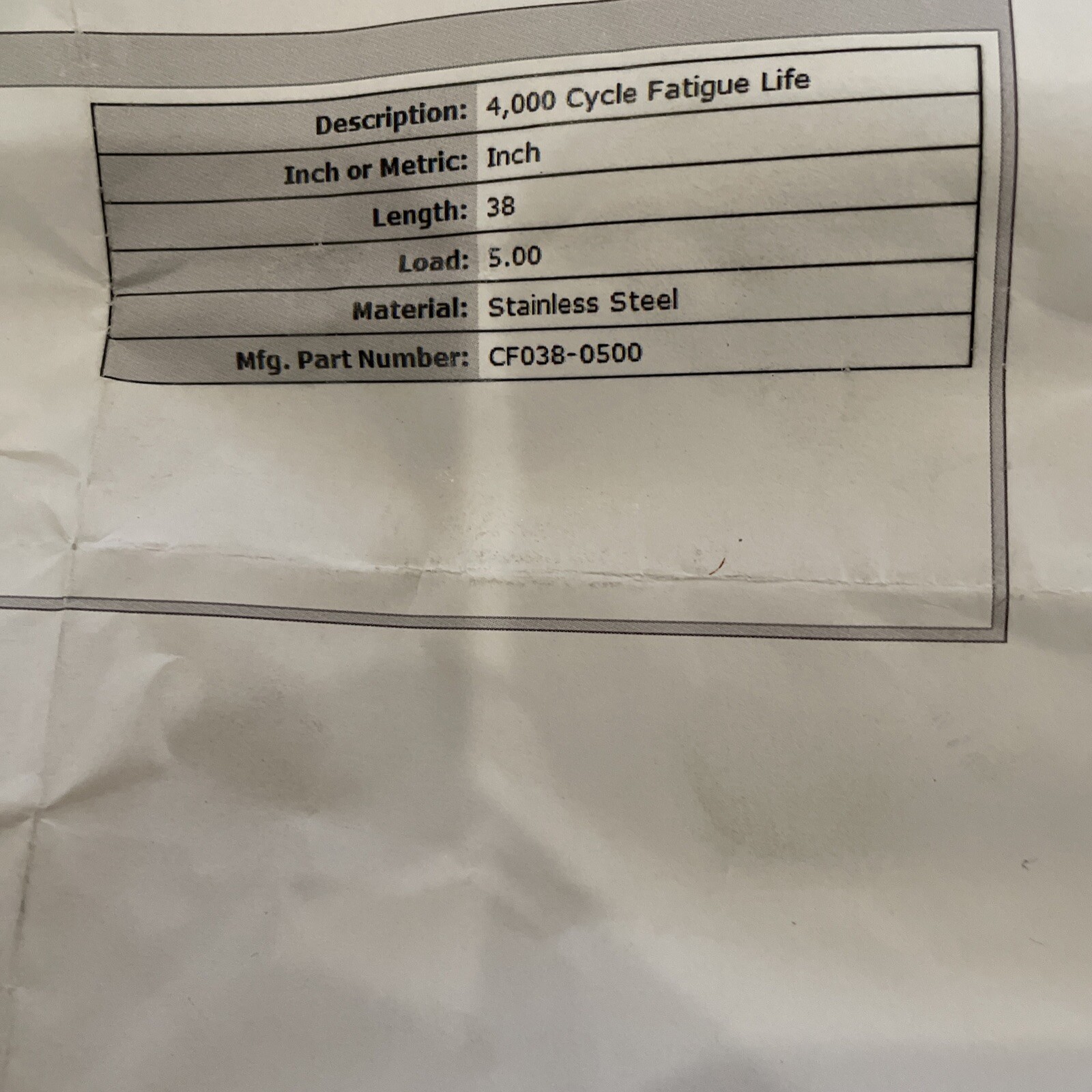 CF038-0500: Constant Force 4000 Cycle Fatigue Life *Lot Of 4*