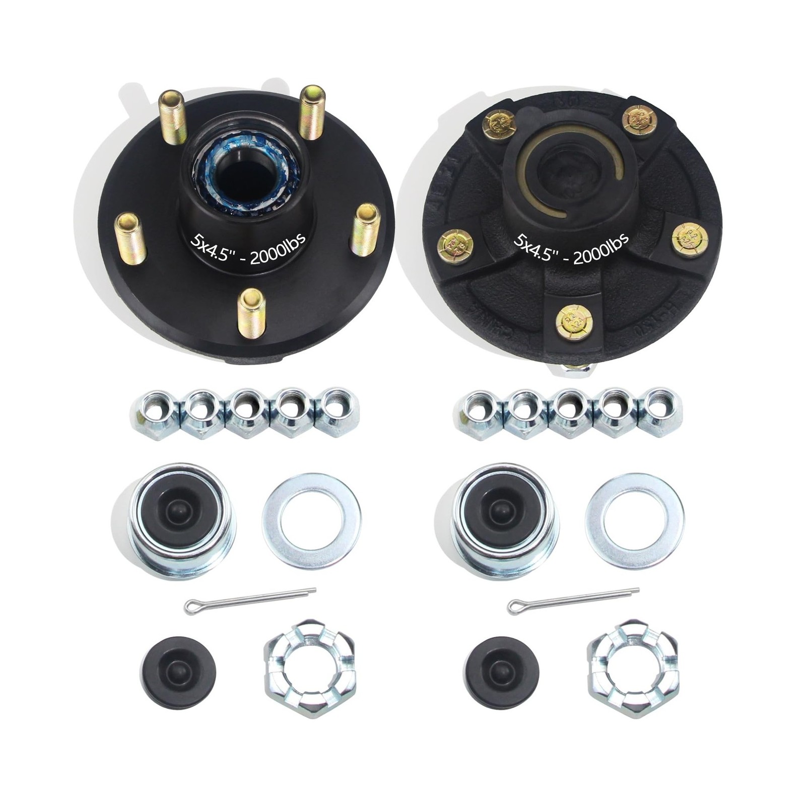 2 Sets Trailer Hub Kits 5 on 4.5” for 2000 lbs 1-1/16” Straight Spindle, Pr…
