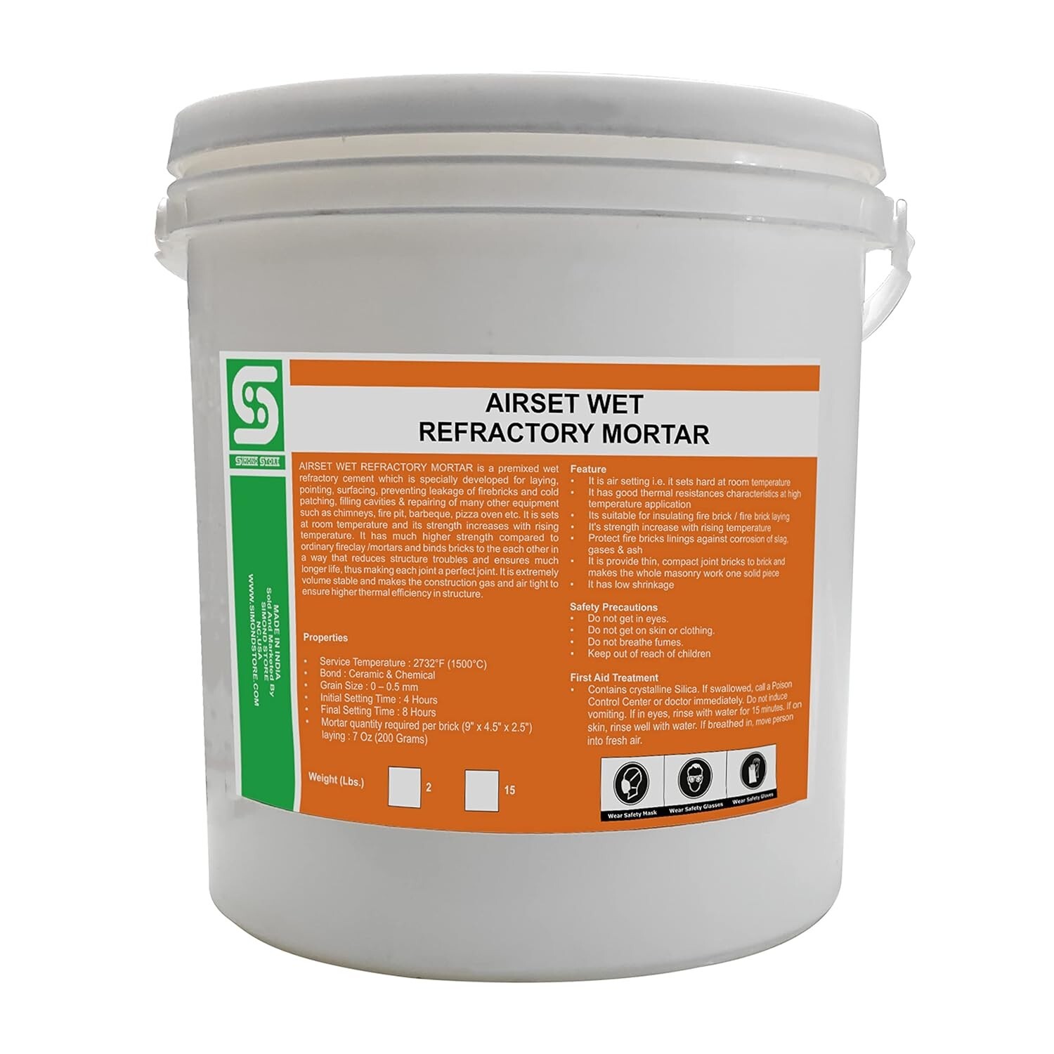 Refractory Mortar 15 lbs Wet Refractory Cement for Fire Bricks & Insulation