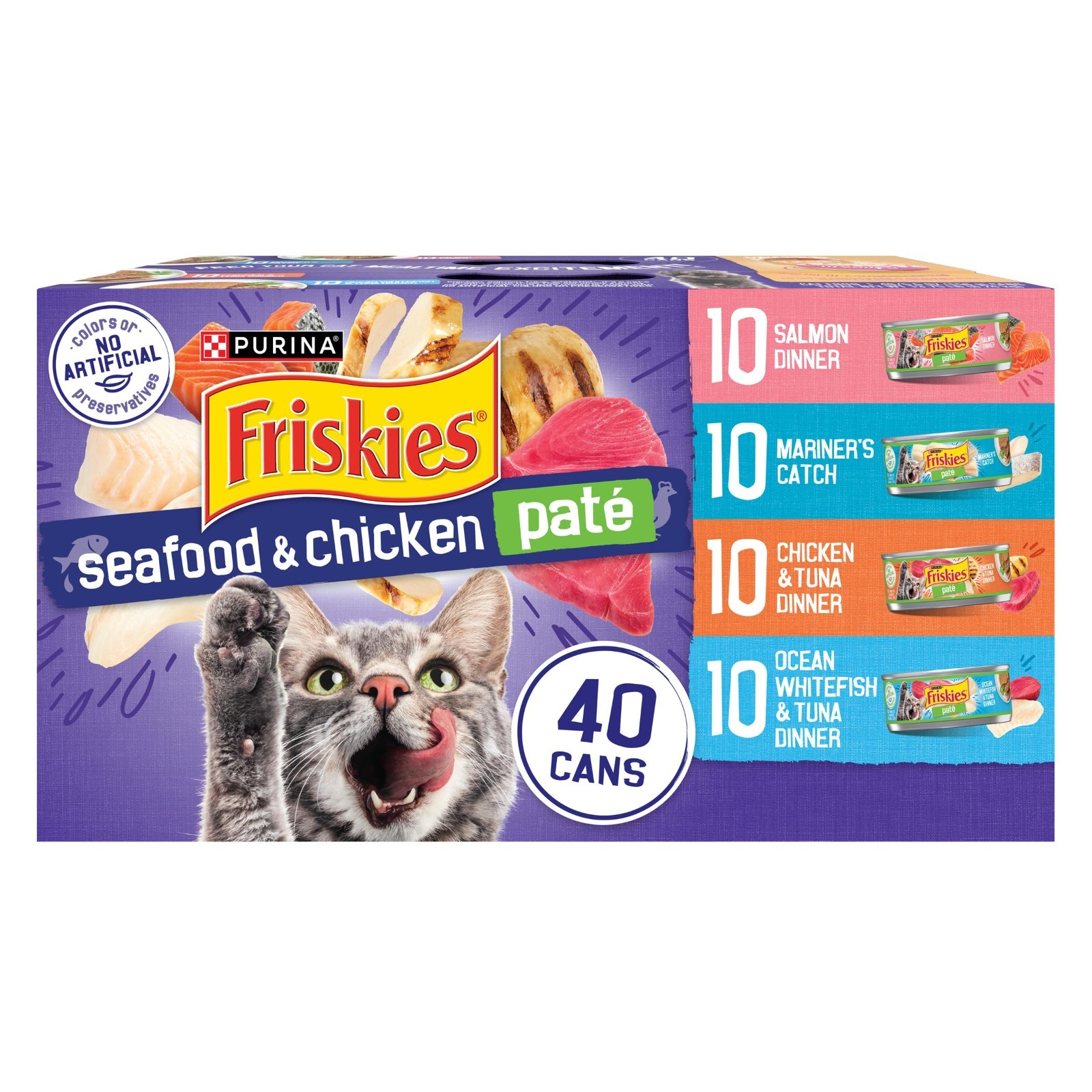 Purina Friskies Pate Wet Cat Food Variety Pack Seafood & Chicken Pate,(80) 5.5oz