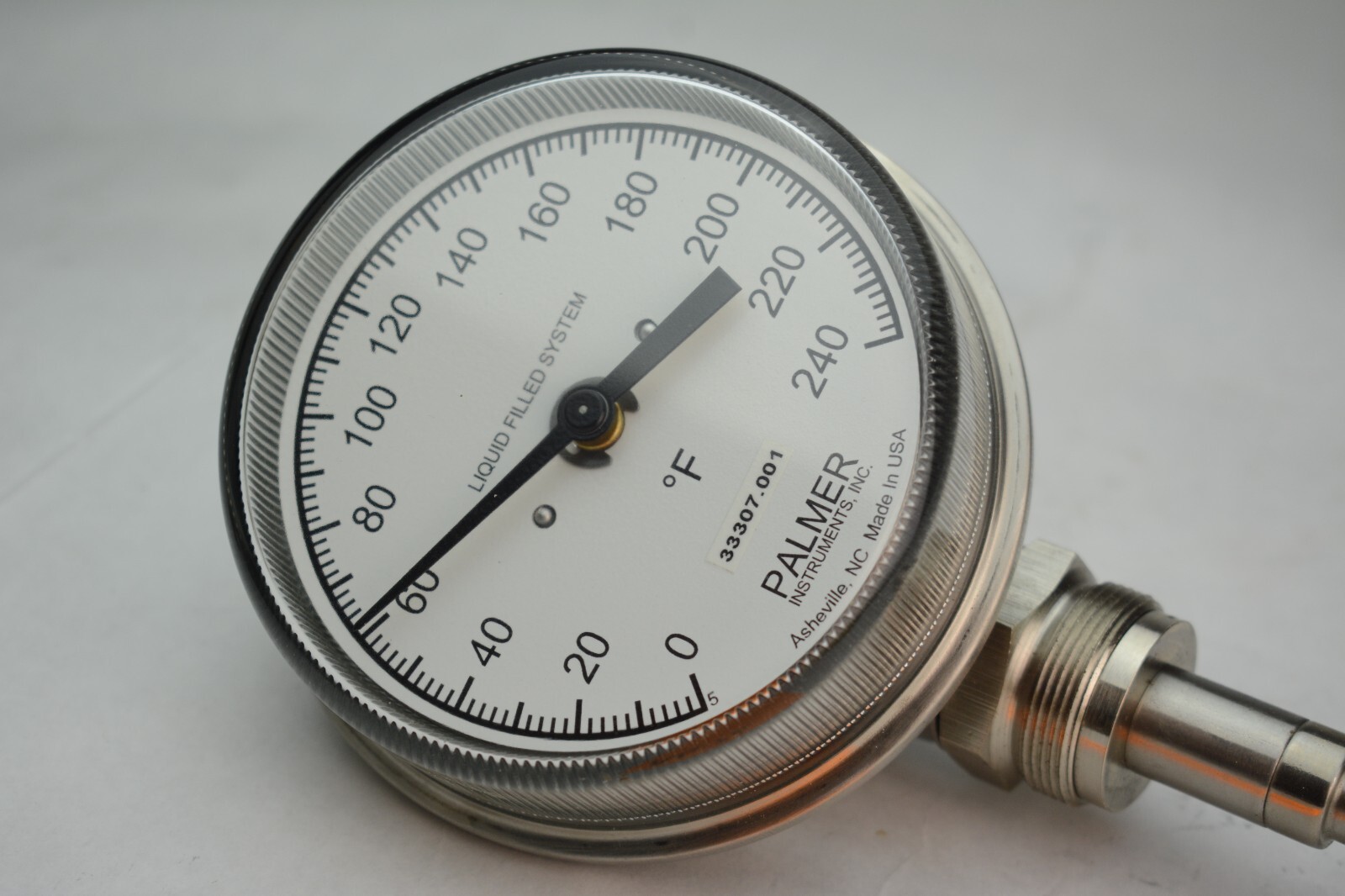 Palmer Industrial Temperature Gauge Liquid filled 0-240F Glass Face