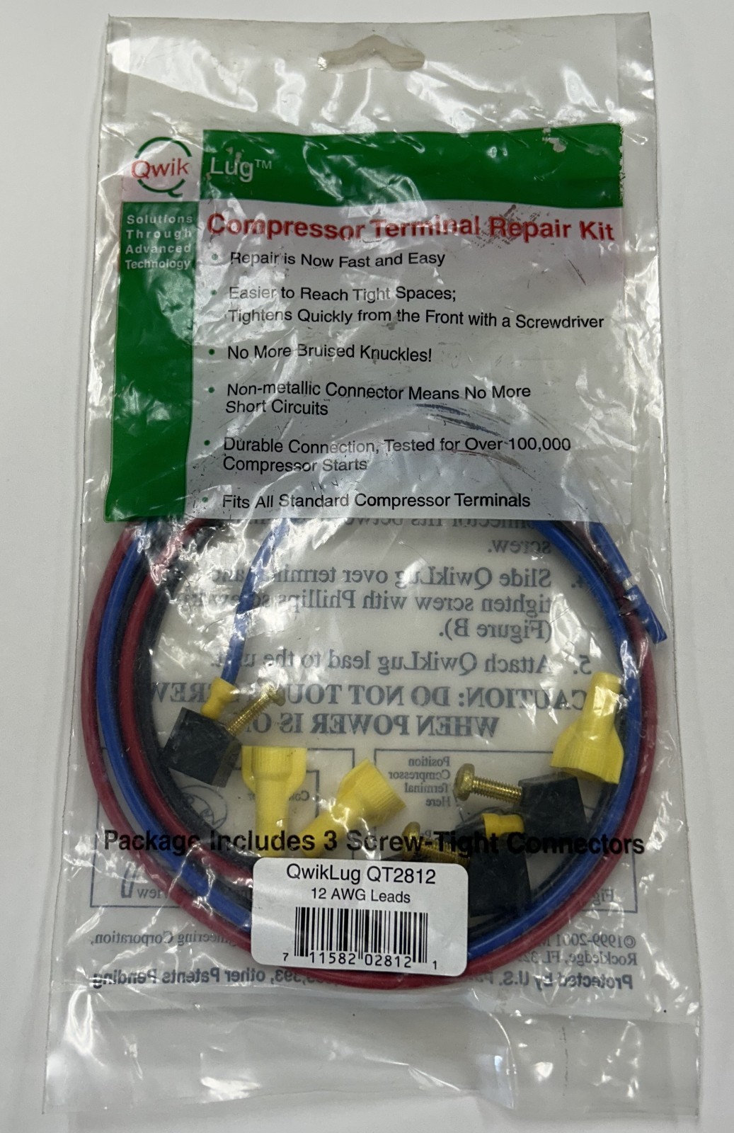 QwikLug QT2812 Compressor Terminal Repair Kit 12 AWG Leads