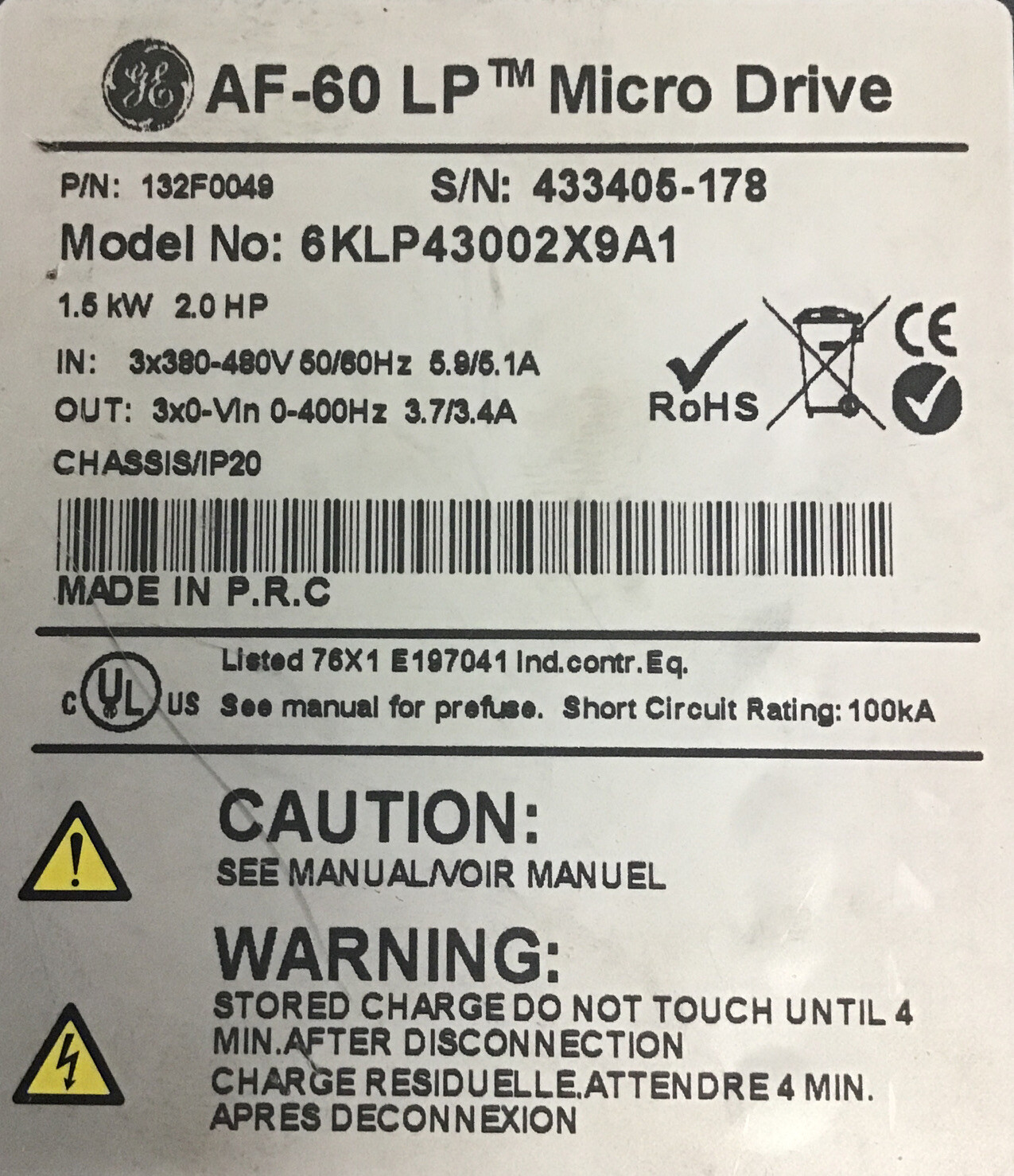 GE AF-60LP Microdrive 6KLP43002X9A1 (b392)