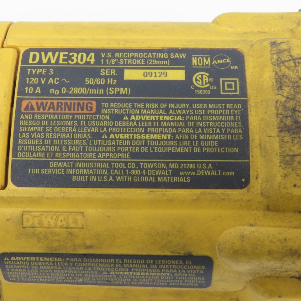 DeWalt DWE304 Reciprocating Saw 120V 10A Variable Speed 1-1/8″ Stroke