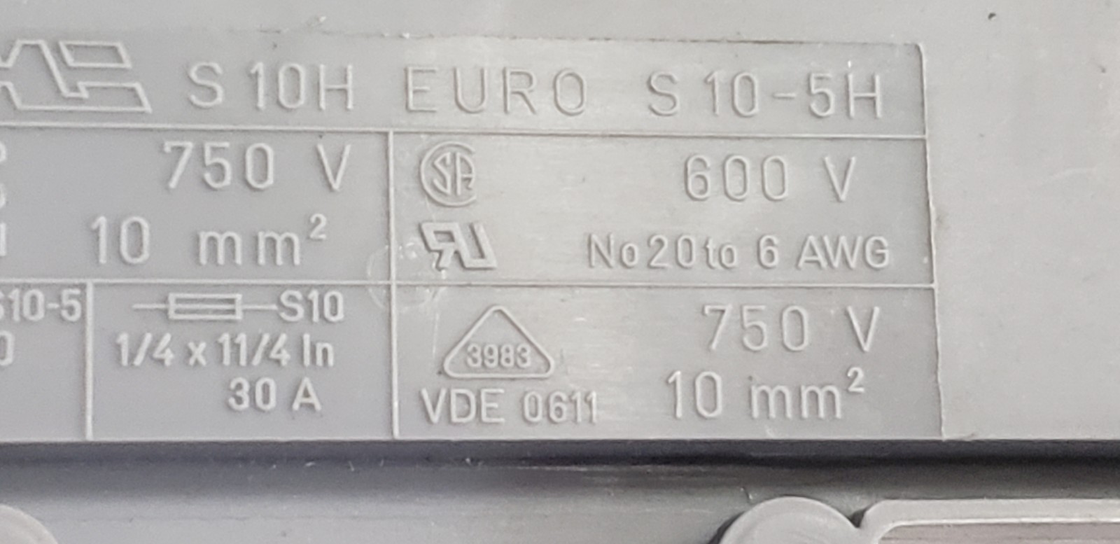 MORSETTITALIA S10H EURO S10-5H FUSE TERMINAL BLOCK, 30A, 600V (LOT OF 5)