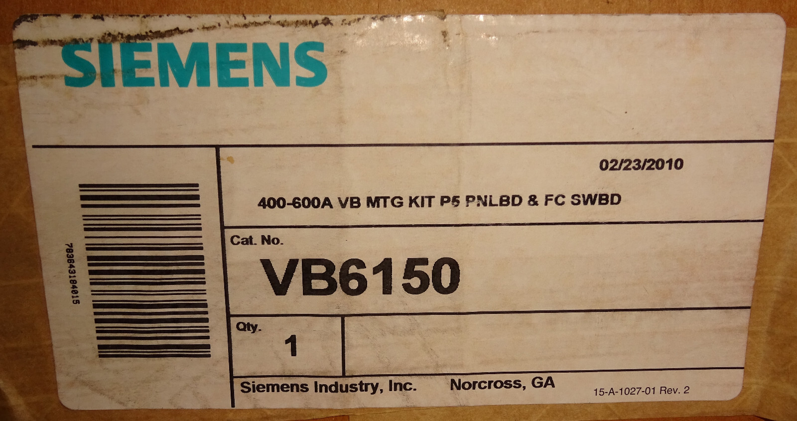 Siemens VB6150 400-600A VB MTG KIT P5 PNLBD & FC SWBD NEW