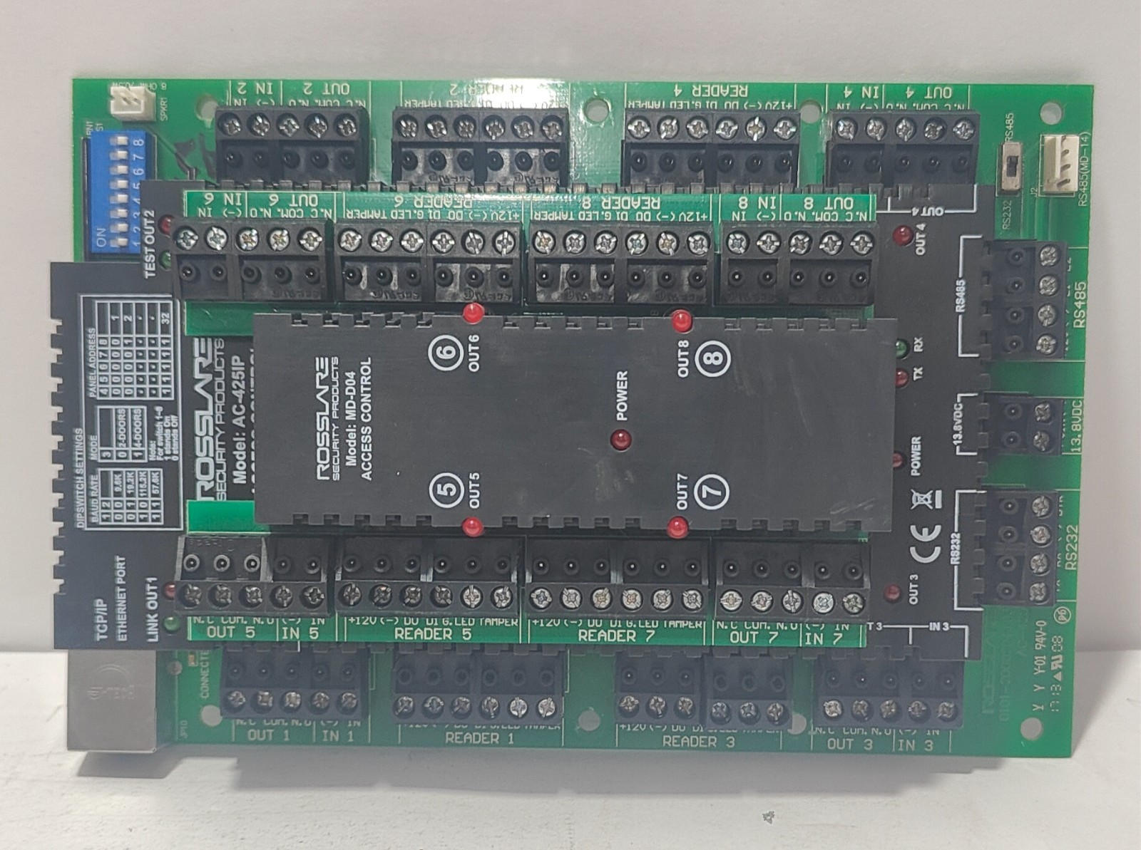 ROSSLARE AC-425IP 4 DOOR ACCESS CONTROL UNIT WITH ROSSLARE MD-D04 EXPANSION PCB