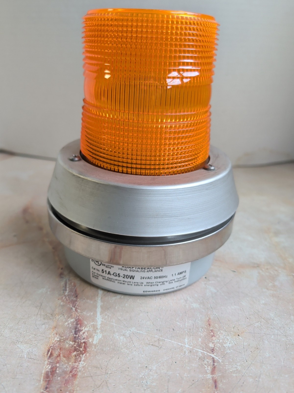 EDWARDS ADAPTABEACON 51A-G5-20W AMBER 24V AC FLASHING BEACON W/BASE MOUNTED HORN