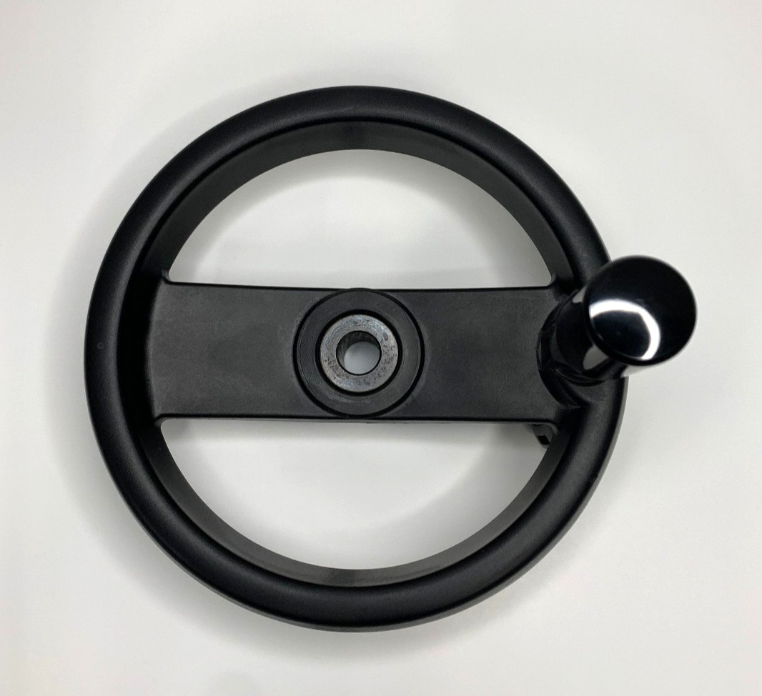 Elesa Handle for Machine, 6″ Dia. Handwheel, 1″ Dia. Steel Hub, 1/2″ Bore