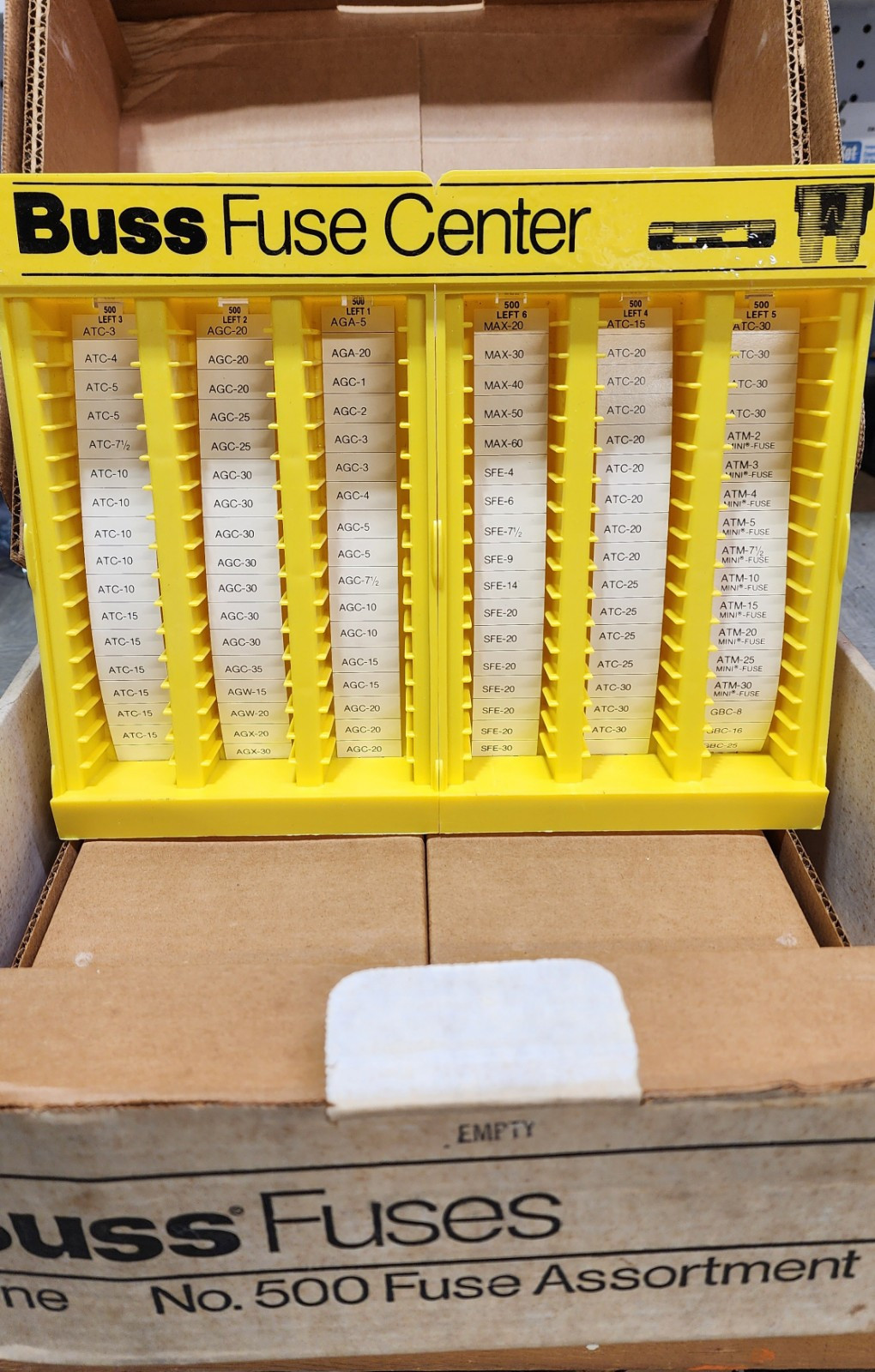 NOS BUSSMANN EMPTY – NO. 500 – Empty Counter Display With Product Insert Cards