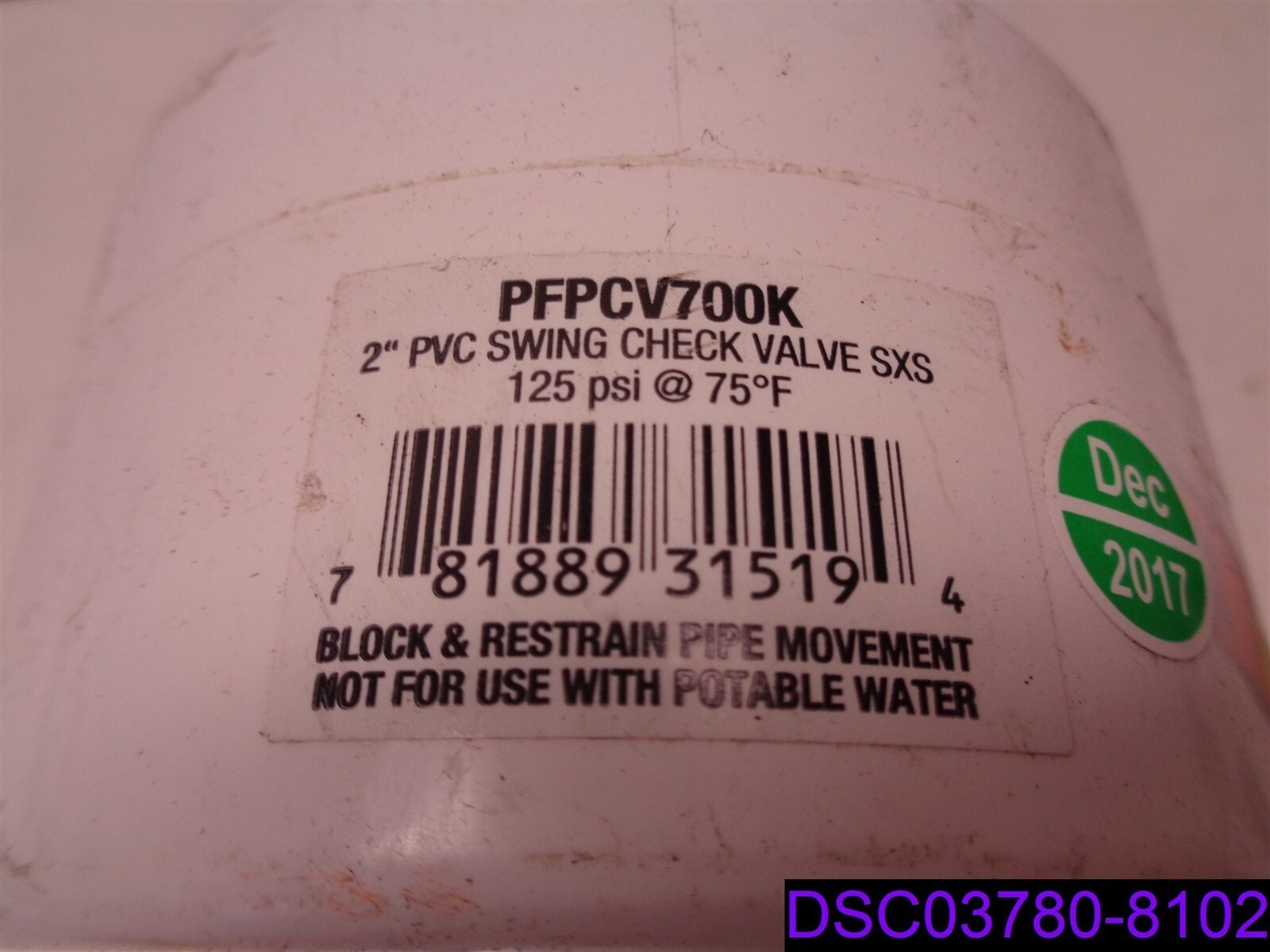 2″ PVC Swing Check Valve SXS 125 psi P/N PFPCV700K