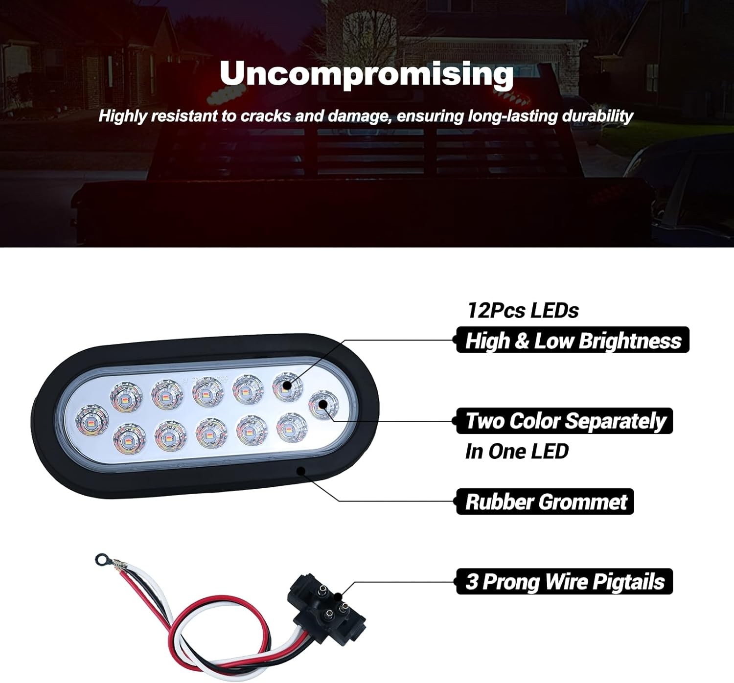 6 Inch Oval Dual Revolution LED Tail Lights Red Stop Turn Tail Lights White Back