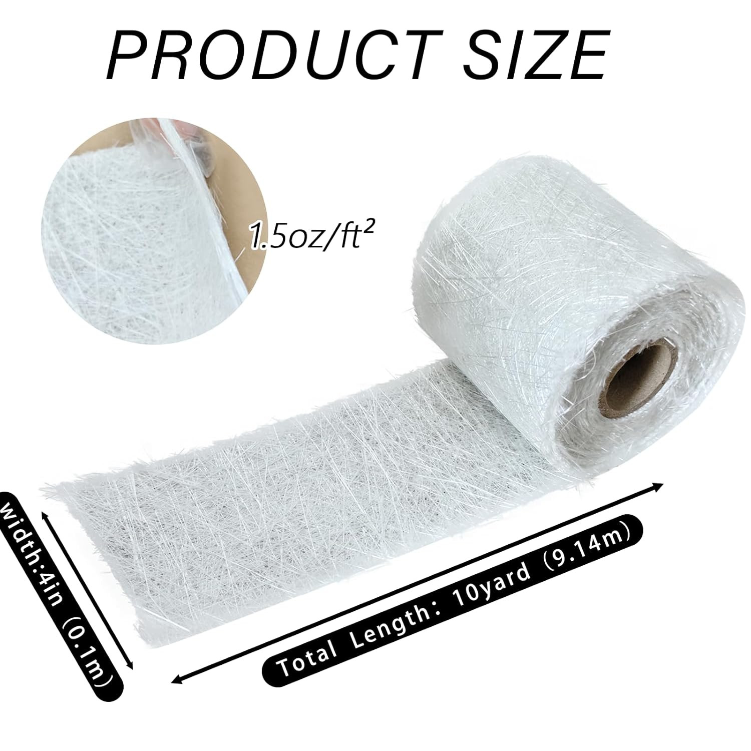 Fiberglass Chopped Strand Mat, 10 Yards X 4” Fiberglass Mat Roll, 1.5Oz, Sui…