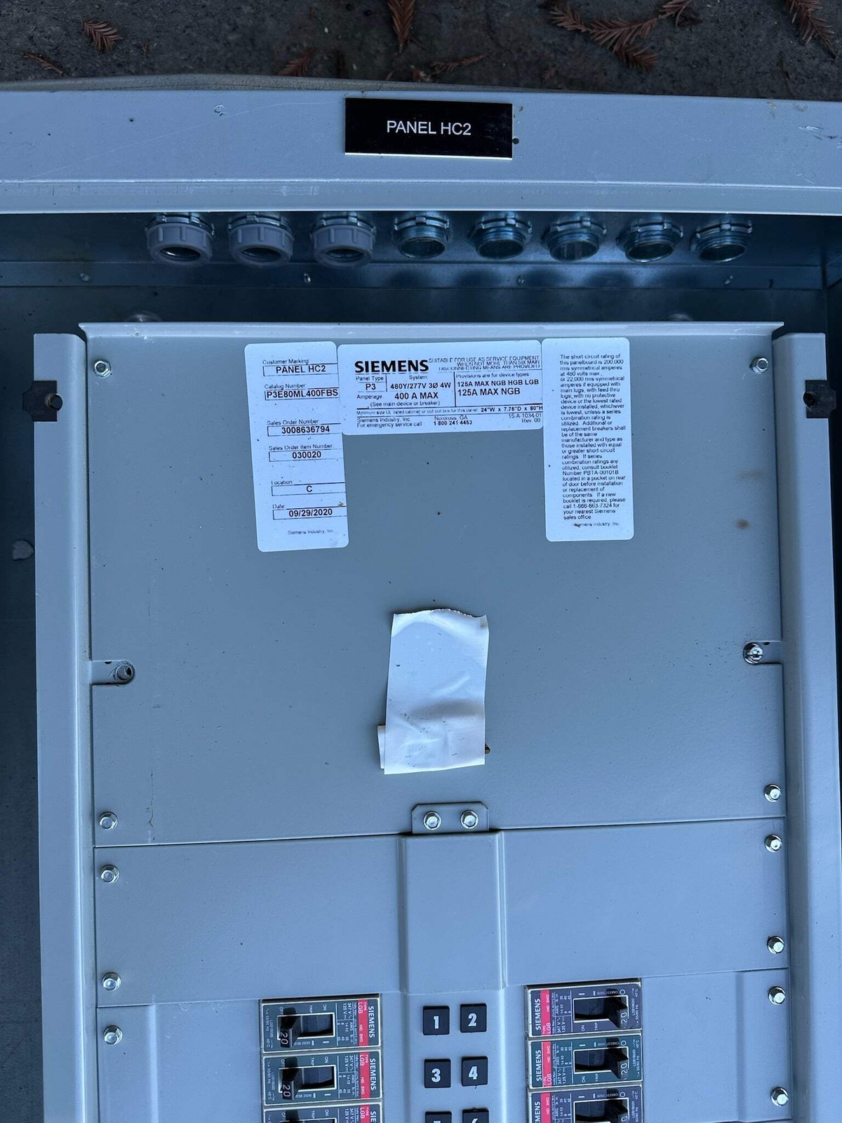 Siemens 480Y/277 V P3E80ML400FBS 400A 3-Phase Grow Light Panelboard 81 Breakers