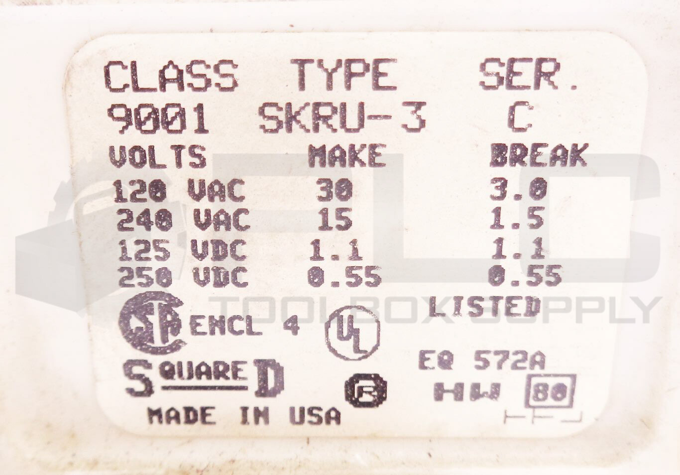 SQUARE D 9001SKRU-3 PUSH BUTTON SER C 120/240VAC 125/250VDC 9001SKRU3