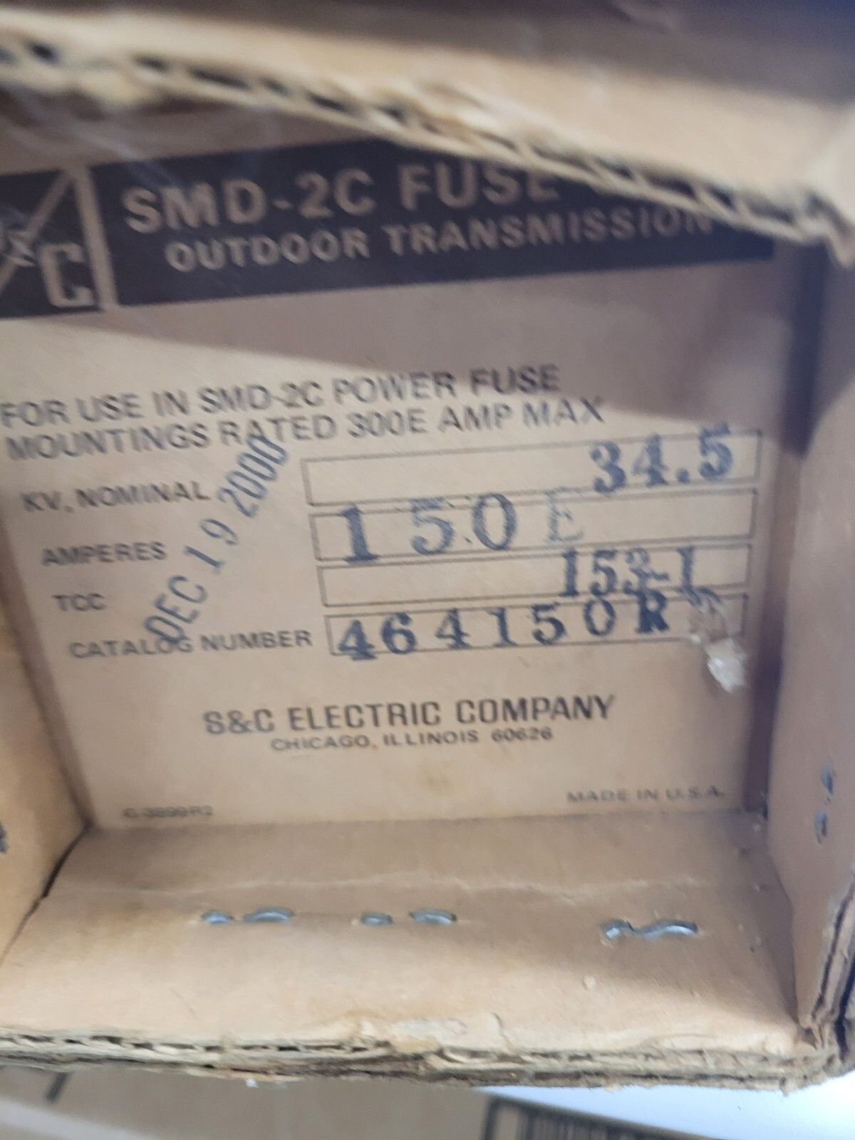 S&C 34.5KV 150E AMP FUSE SMD2B 464150R TCC153-1 b2r