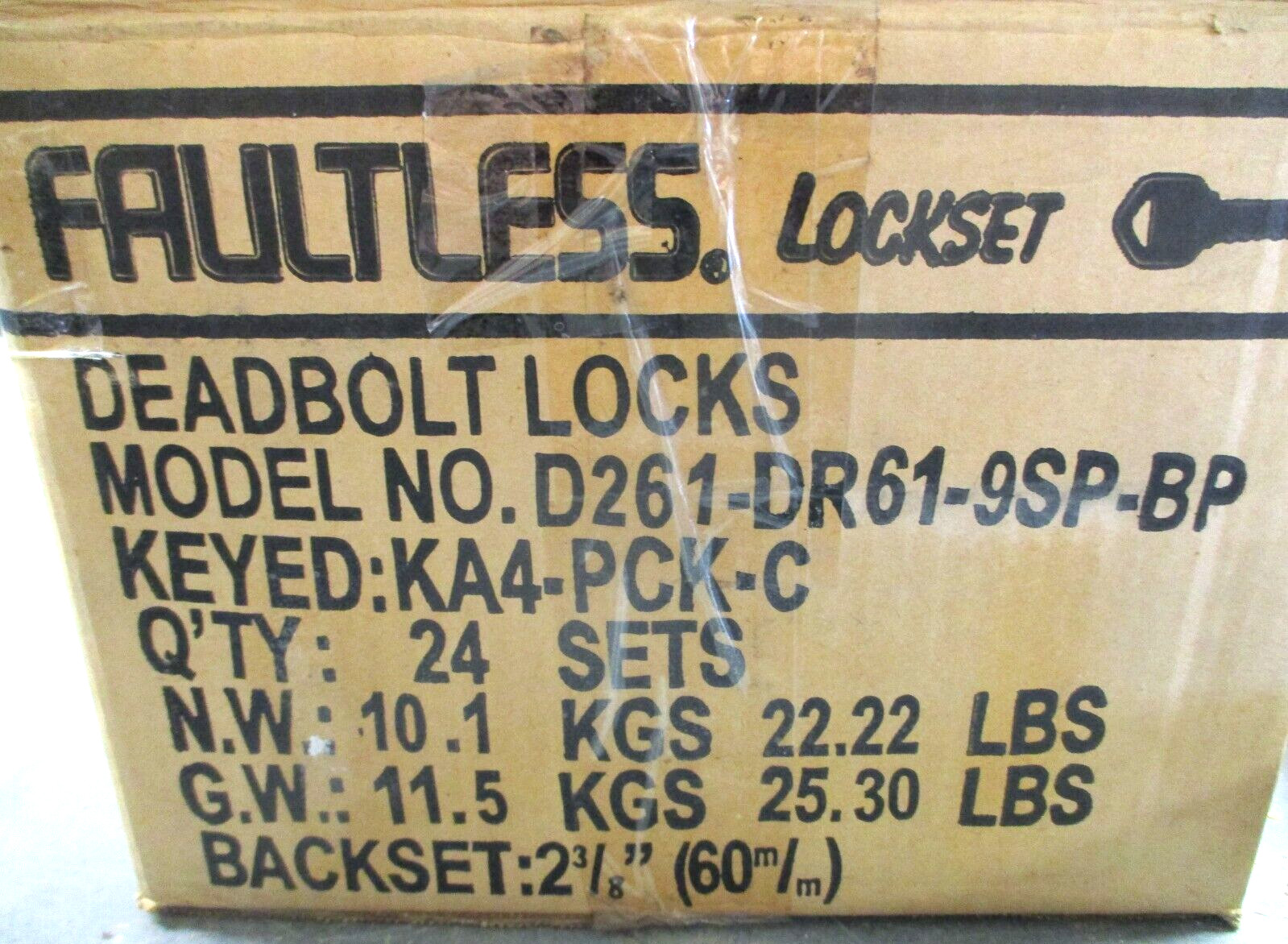FAULTLESS LOCKSET DEADBOLTS , D-261-DR61-9SP-BP , SATIN SST, LOT OF 24 , SURPLUS
