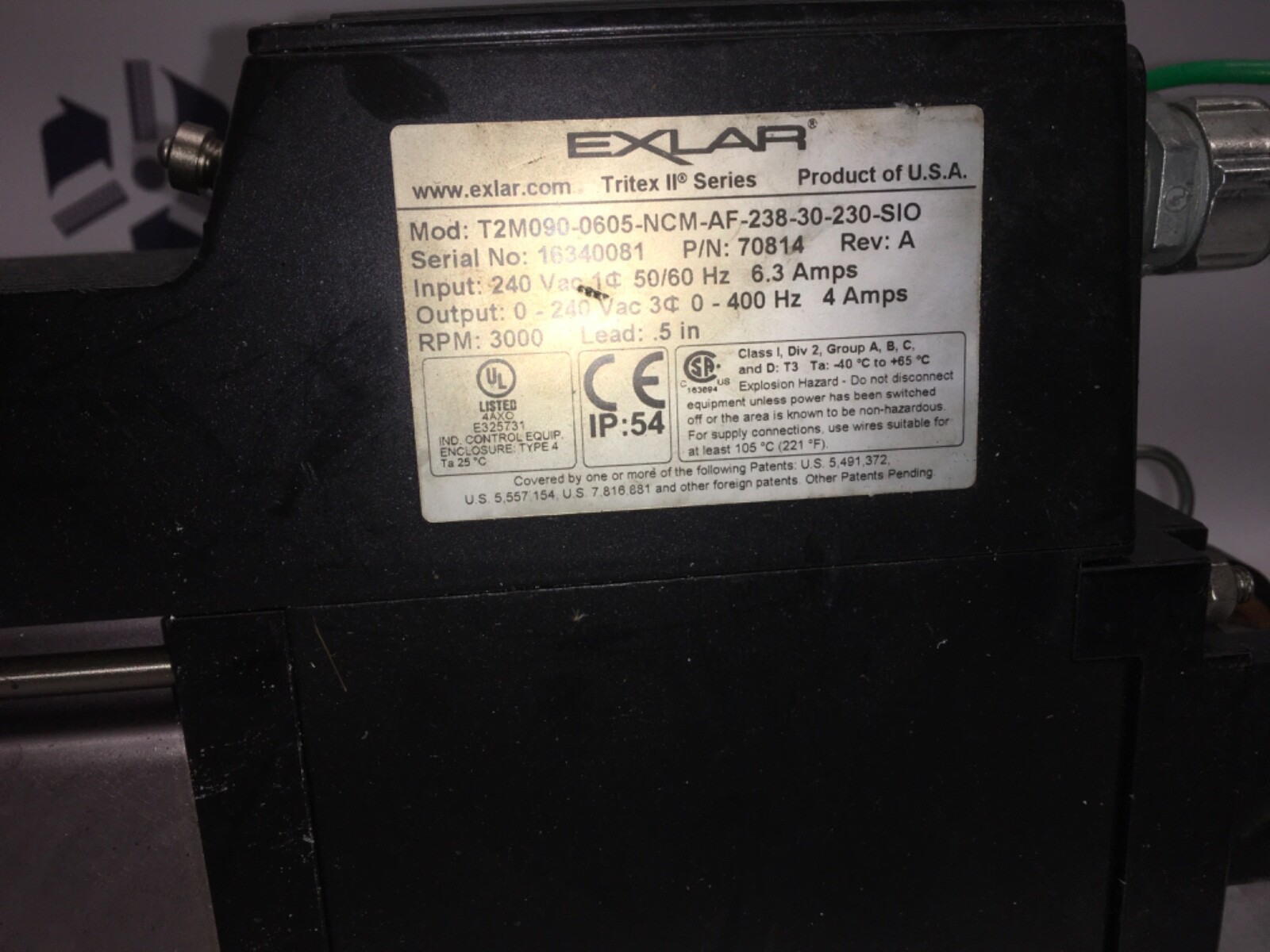 EXLAR Servo actuator, T2M090-0605-NCM-AF-238-30-230-SIO, 3000rpm, JMS-7