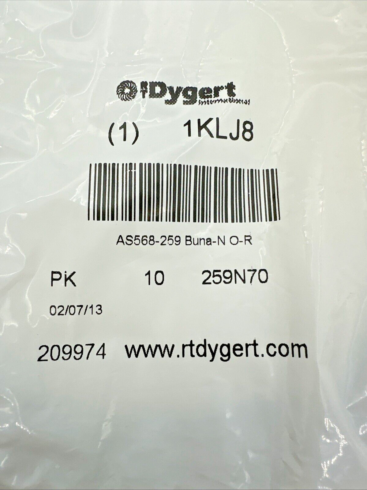RT Dygert 1KLJ8 6.5″x1/8″ 259N70 6.5″x1/8″ O Rings, 10 pack, new (SS)
