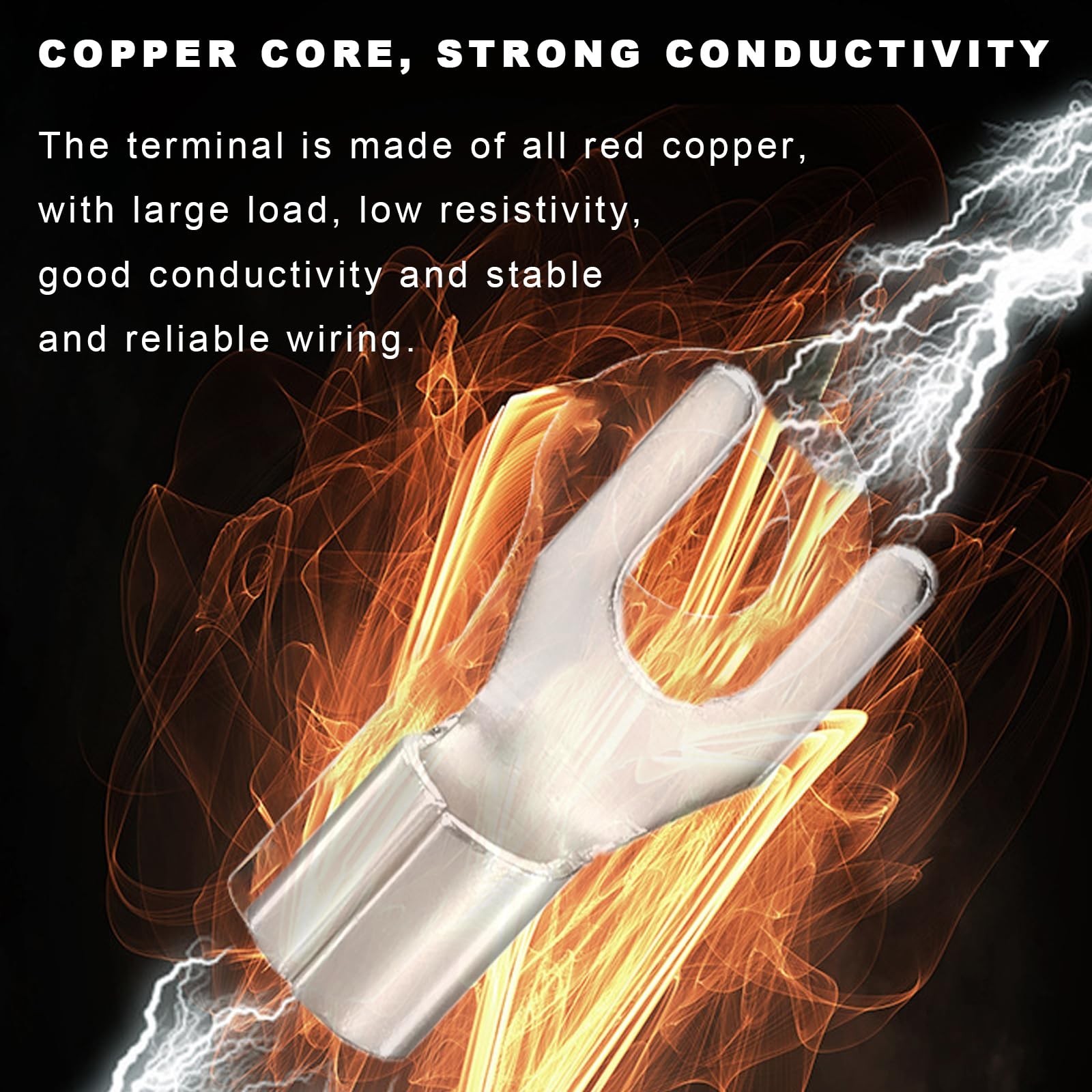 50Pcs 1/4 Non-Insulated Fork Terminal,12-10 AWG Brazed Seam Red Copper Wire C…