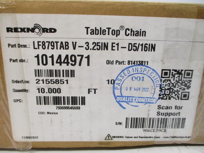 REXNORD LF879TABV-3.25INE1-D5/16IN 10144971 10′ NSMP