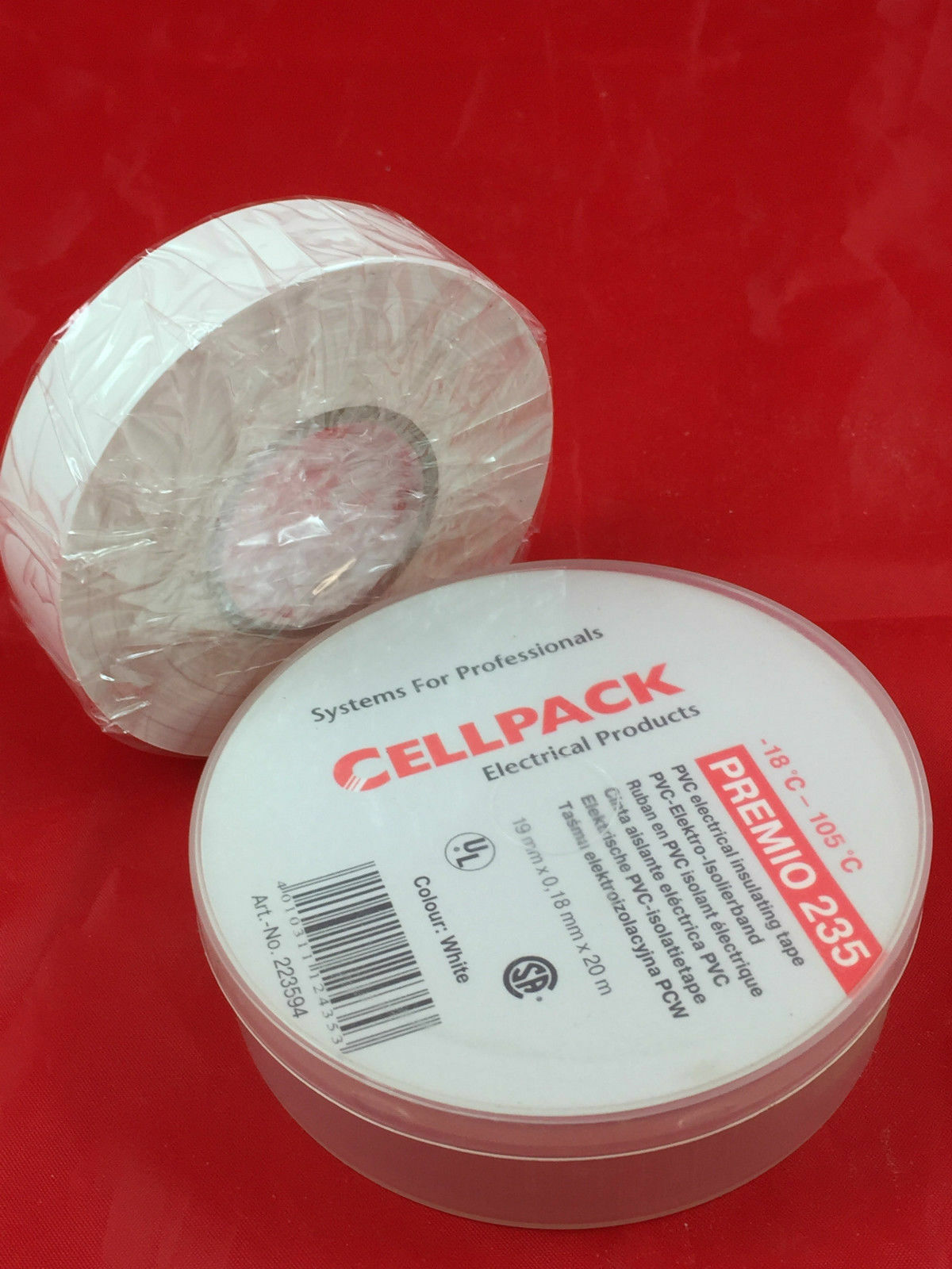 Electrical Insulating Tape Cellpack Premio 235 White 19mm x 20m x 0.18mm x12