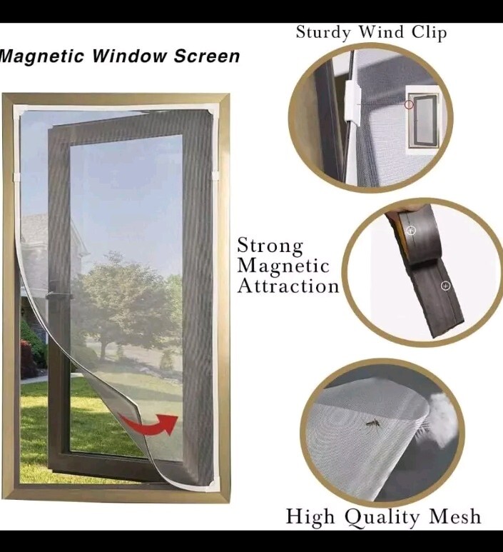 SimpleHome Magnetic Window Screen, Adjustable DIY White Frame Cut To Size New