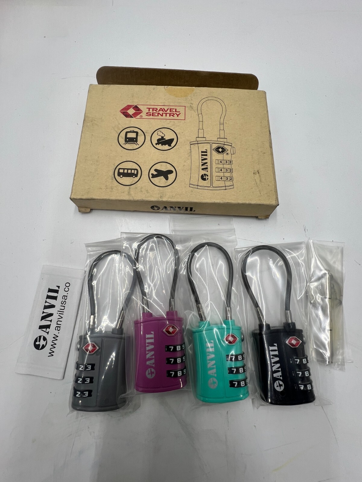 (QTY 4) Anvil 3-Digit Combination Luggage Lock C108 TSA Approved, Alloy Body