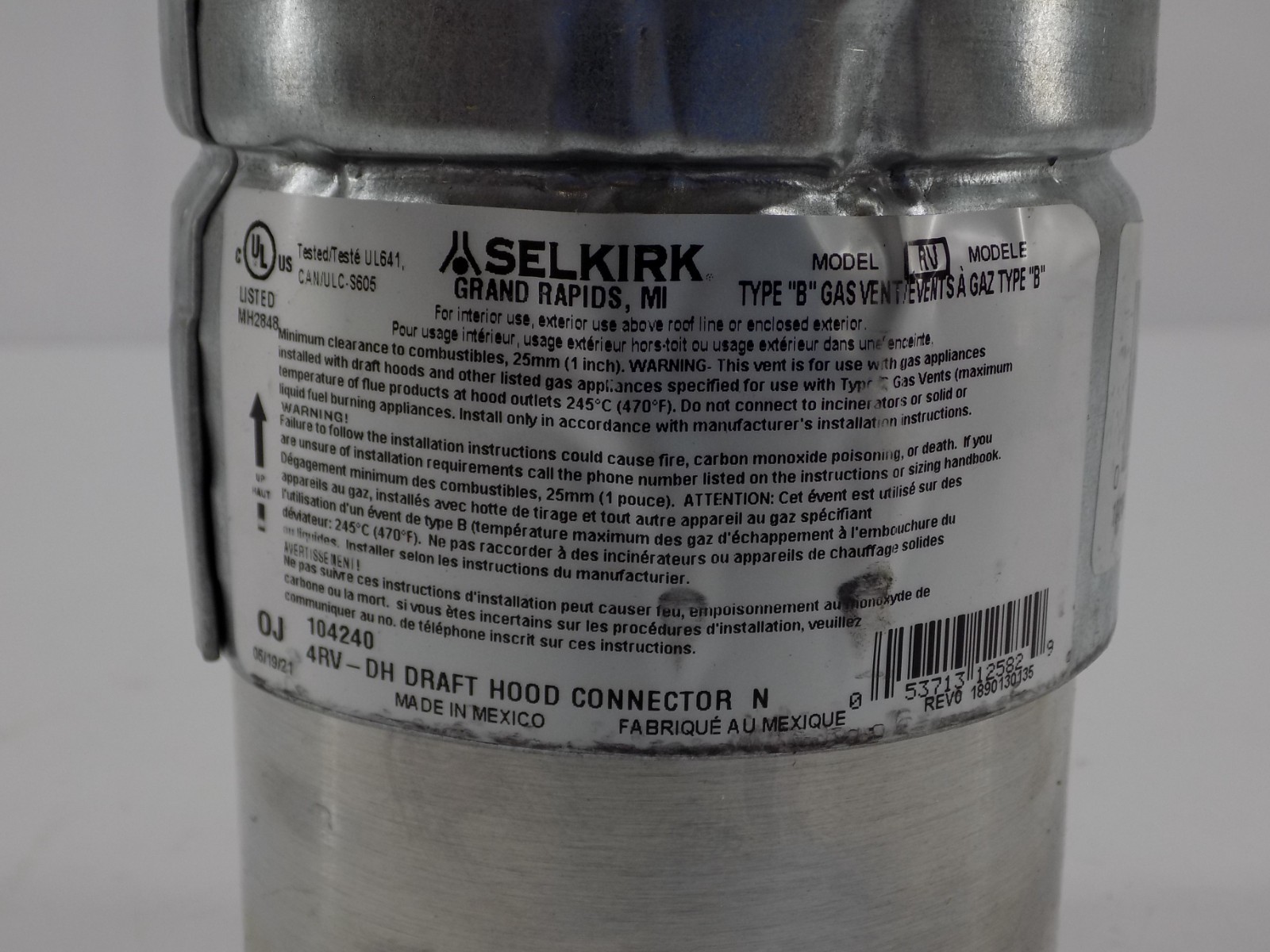Selkirk Metals 104240 4RV-DH 4″ Galvanized Pipe Vent Connector NPT