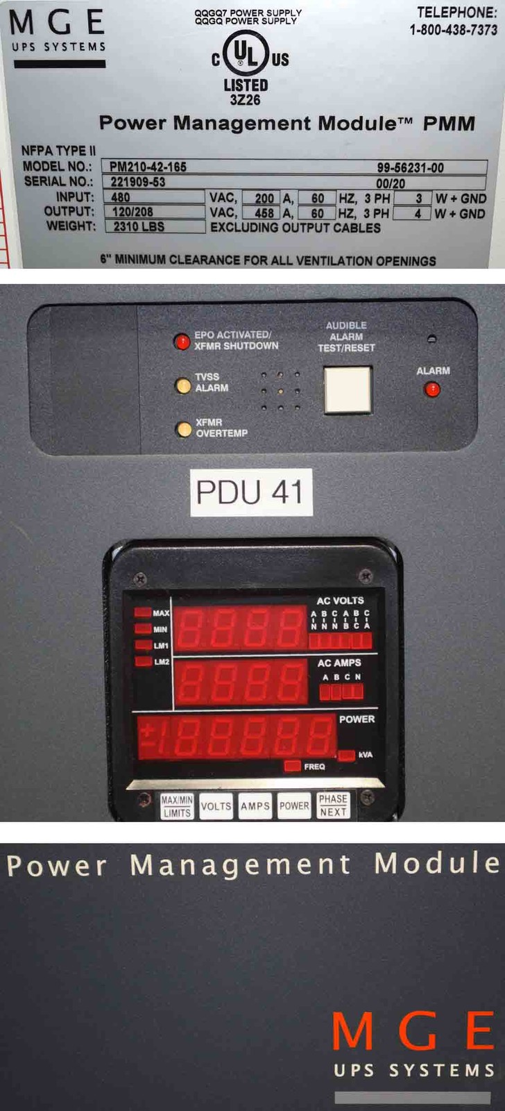 MGE UPS PM210 Power Management Module PMM & Static Transfer Switch STS 480V PDU