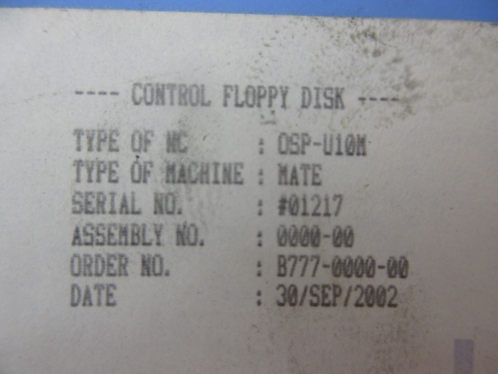 OKUMA ES-V4020 CNC MILL MICRO FLOPPY DISK CASE E8048-090-426-1 OSP-U10M