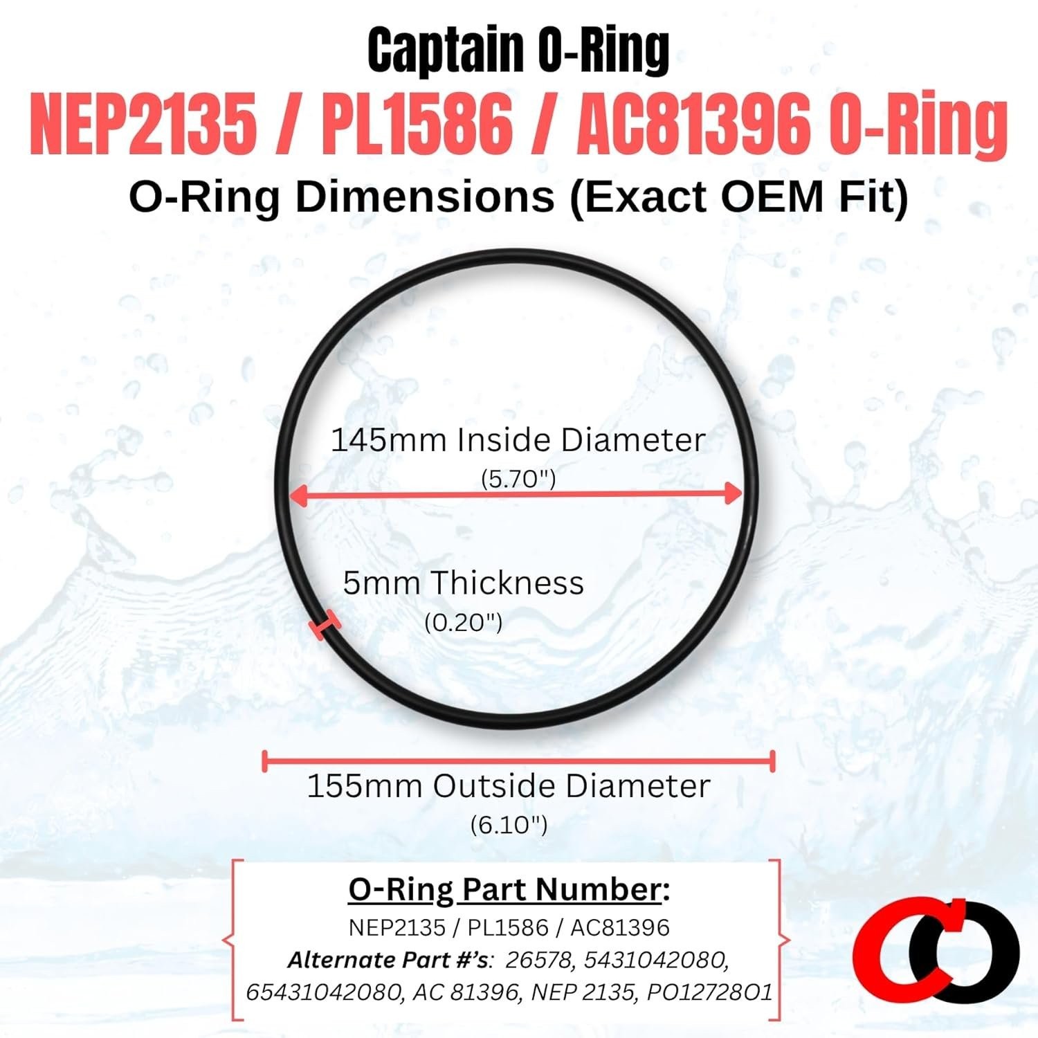 NEP2135 PL1586 AC81396 O-Rings for Pureline Splash Blue Wave Pooline Pumps (2pk)