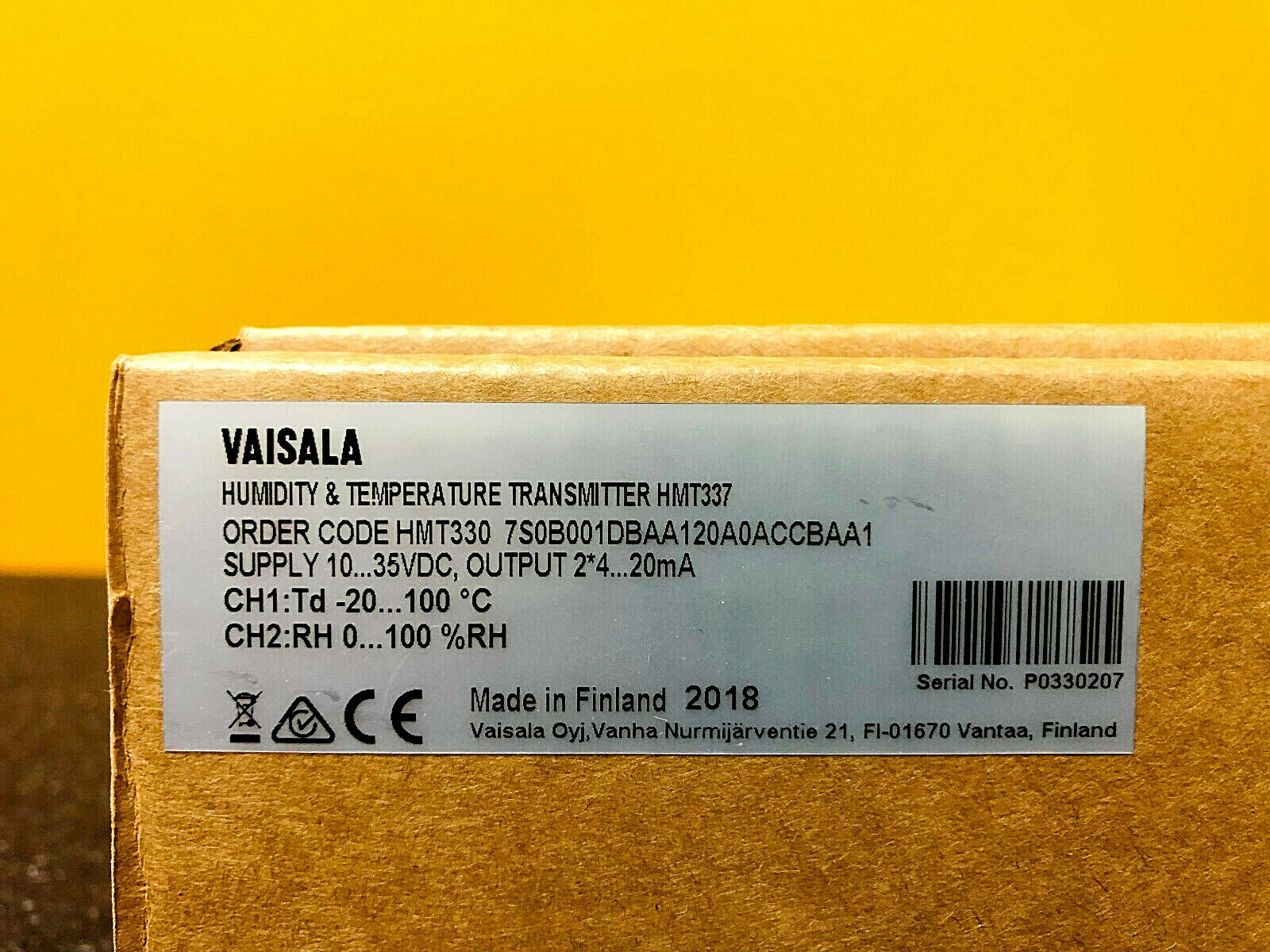 Vaisala HMT337 -20° to +100°C, 0 to 100% RH, Humidity + Temperature Transmitter