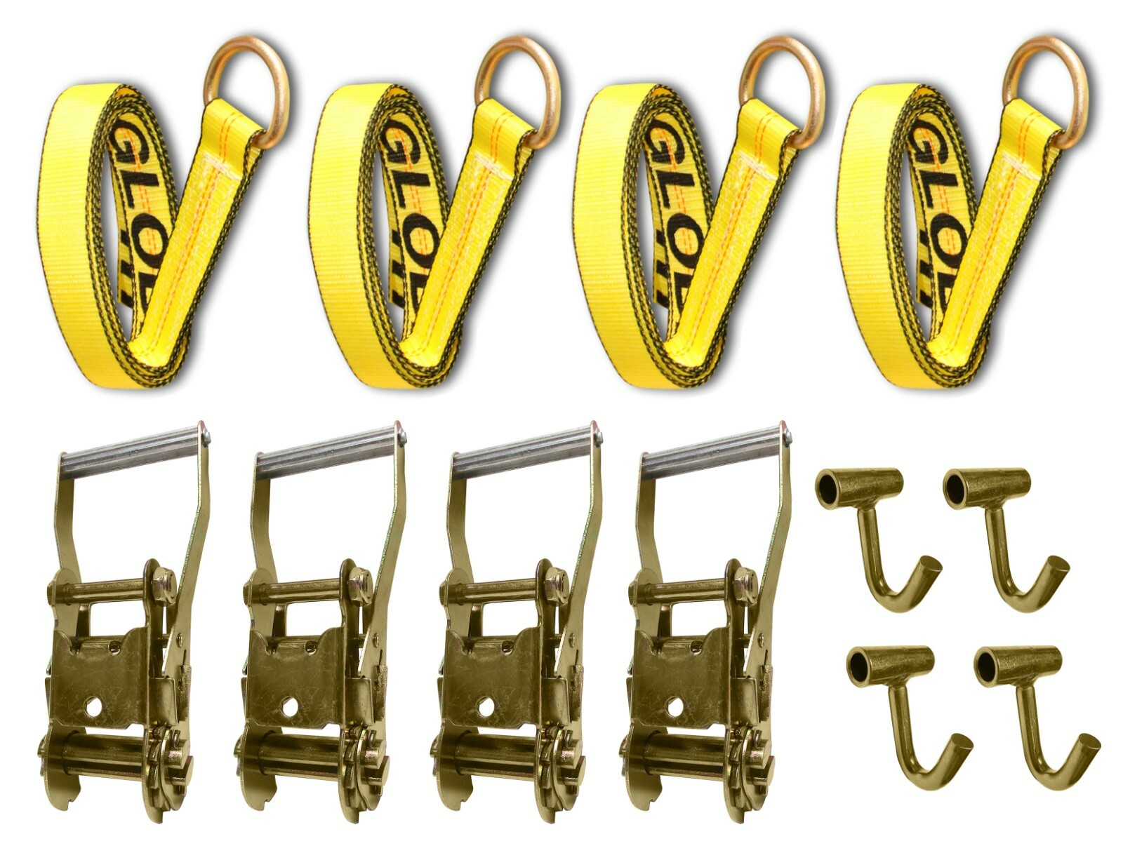 12 pc Lasso Tie Down Trailer Kit for Flatbed Ratchets Included Finger J Hook Tow
