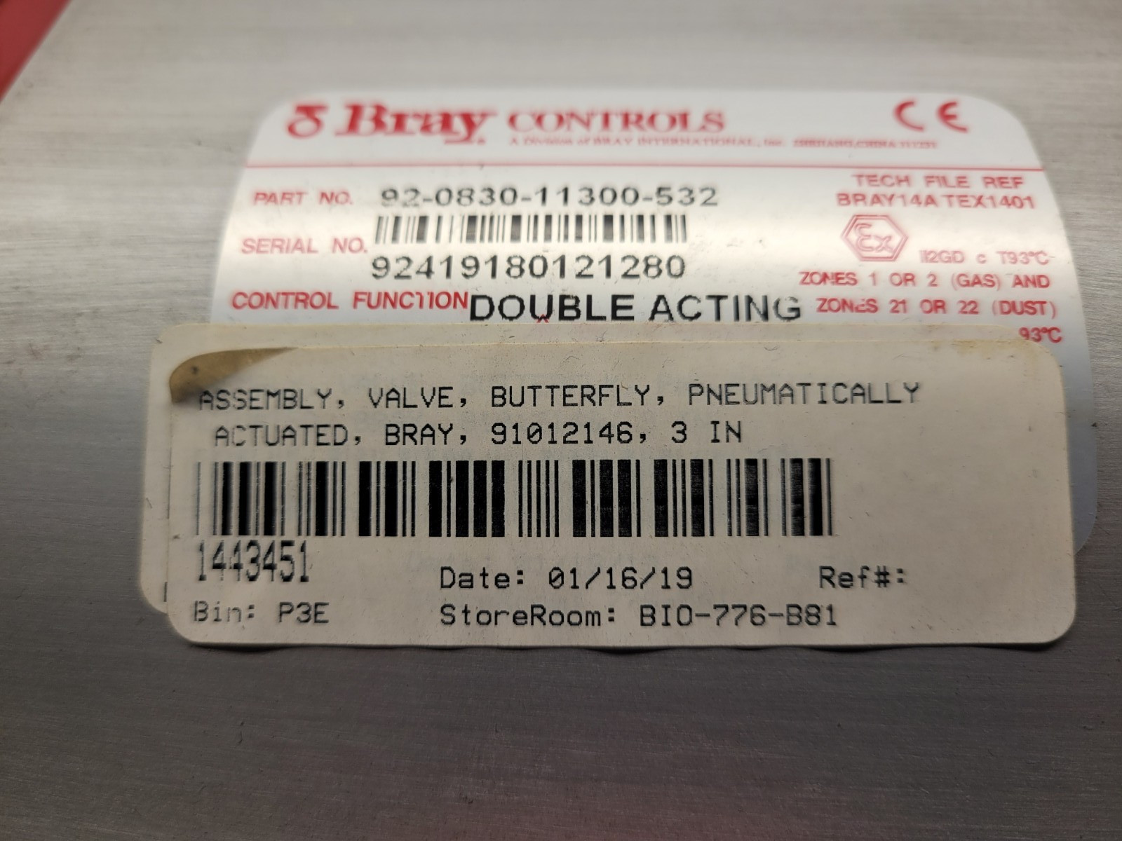 Bray Controls #92-0830-11300-532 Actuated Butterfly Valve.