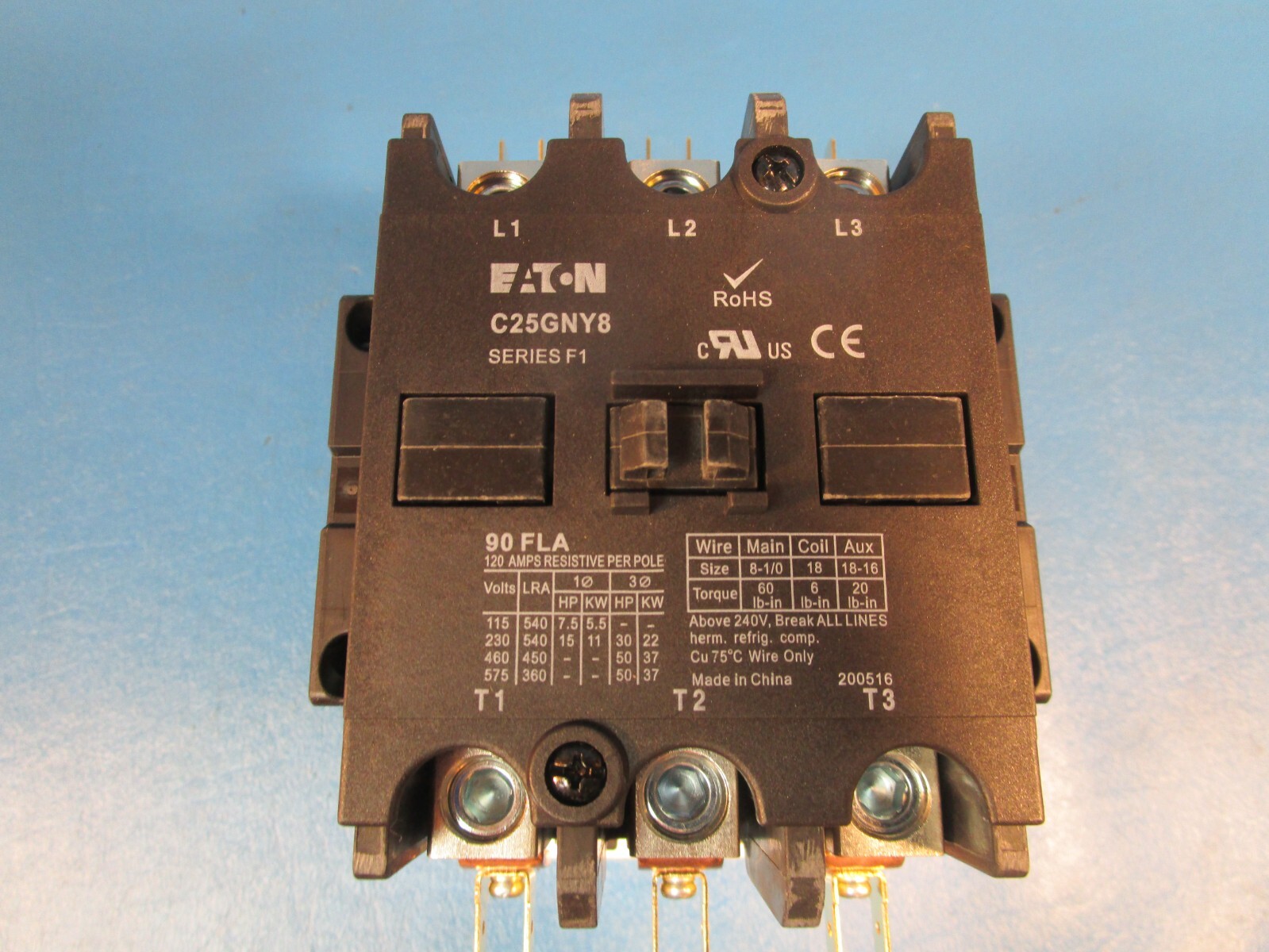 Eaton C25GNY8, Definite Purpose Contactors Non-Reversing 3P 90A 120V 50/60Hz
