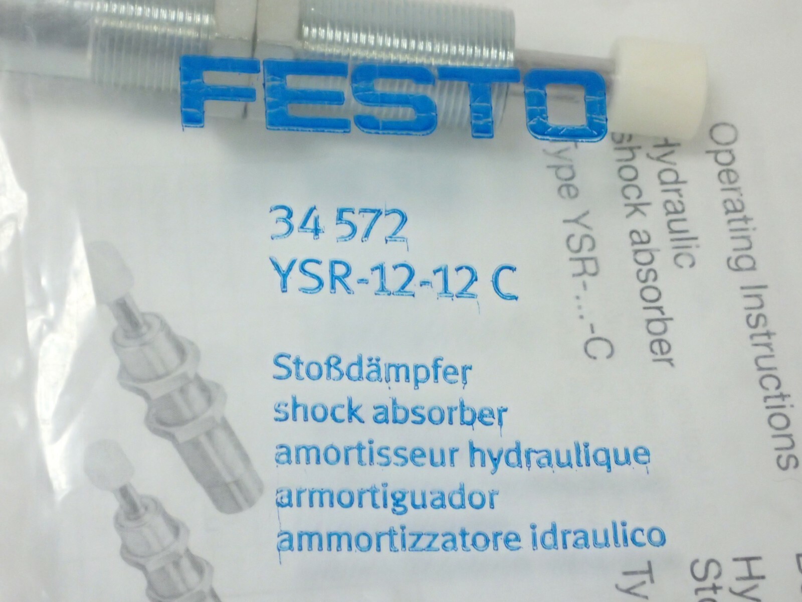 FESTO YSR-12-12C SHOCK ABSORBER 12mm STROKE 12mm BORE, SELF ADJUSTING, NOS!