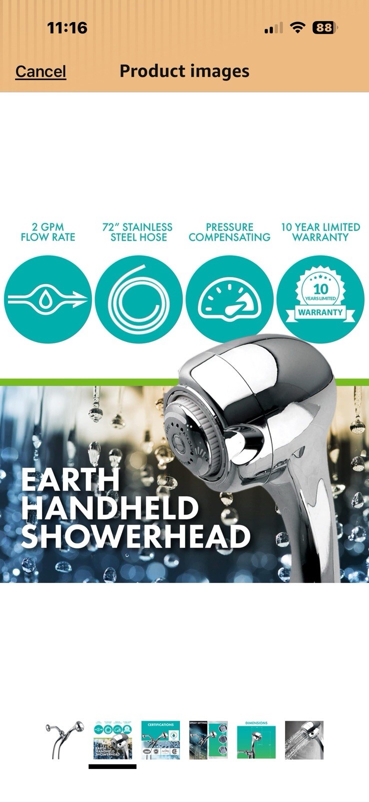 Niagara N2935CH Earth Spa 3-Spray 2.0 GPM Wall Mount Handheld Shower Head