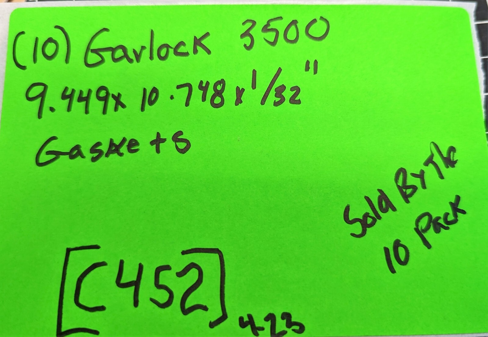 (10 PACK) 9.449” ID X 10.748” OD Ring Gasket GARLOCK GYLON 1/32” Thick [C4S2]