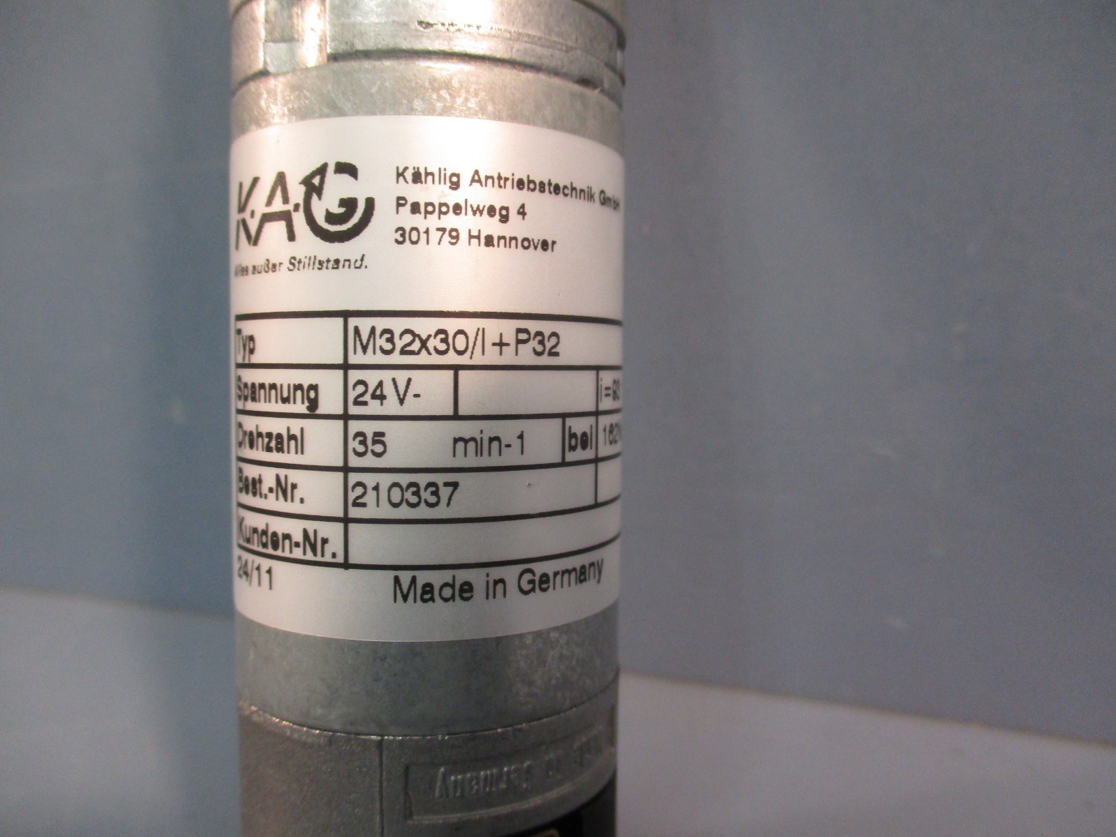 KAG M32X30/I+P32 Planetary Gearhead w/24VDC Motor M32 35rpm 210337 i=93:1