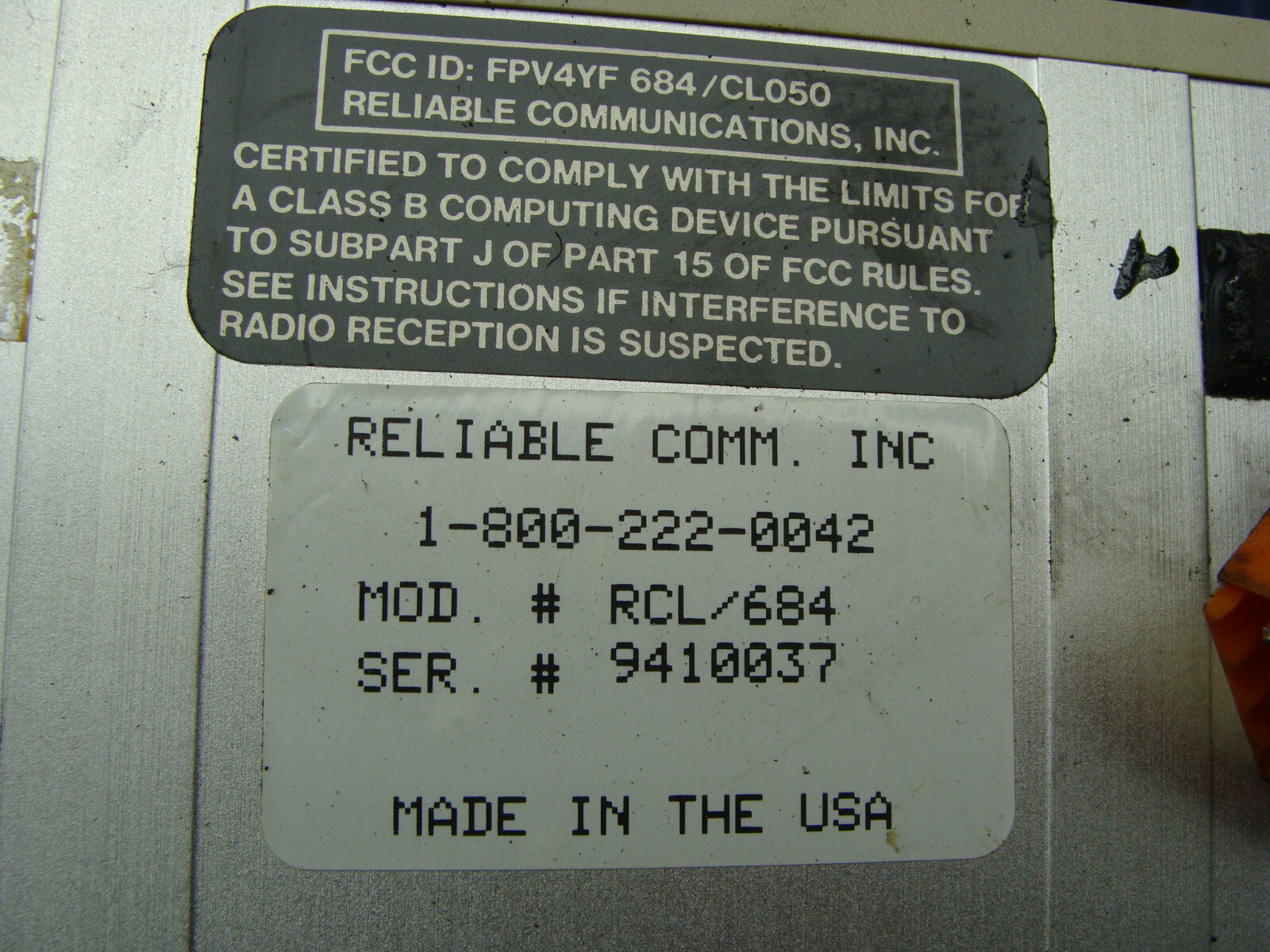 RELIABLE COMM. INC MOD# RCL/684 RS232 ↔ CL CURRENT LOOP INTERFACE CONVERTER