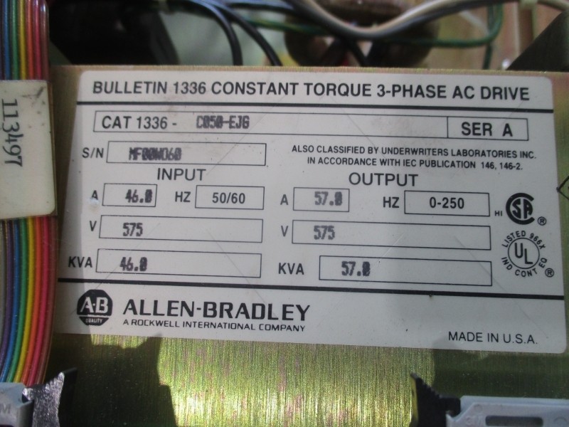 ALLEN BRADLEY 1336-C050-EJG-FA2-S1-L3 SER. A 575V 46A NSMP