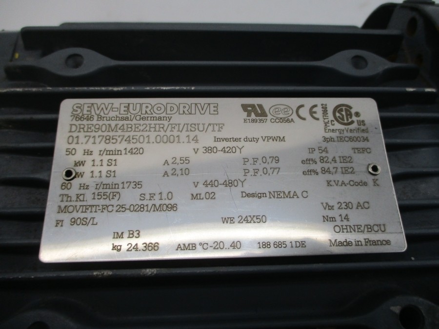 SEW-EURODRIVE DRE90M4BE2HR/FI/ISU/TF 480V 2.10A UNMP