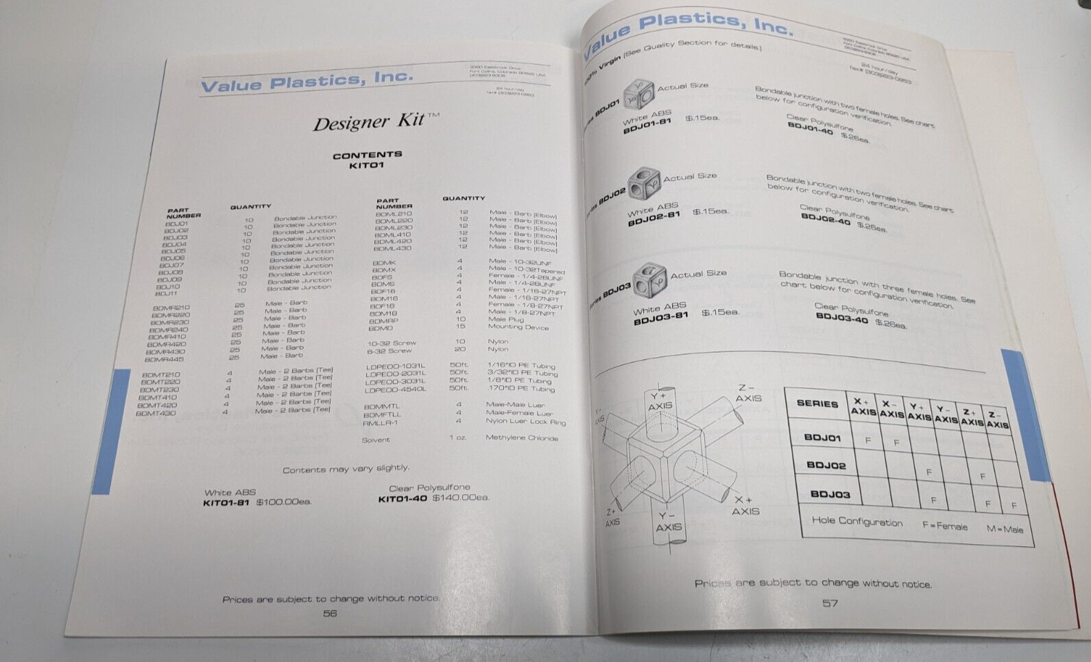 Vintage 1989 Value Plastics, Inc Reference Guide/Catalog for Miniature Fittings