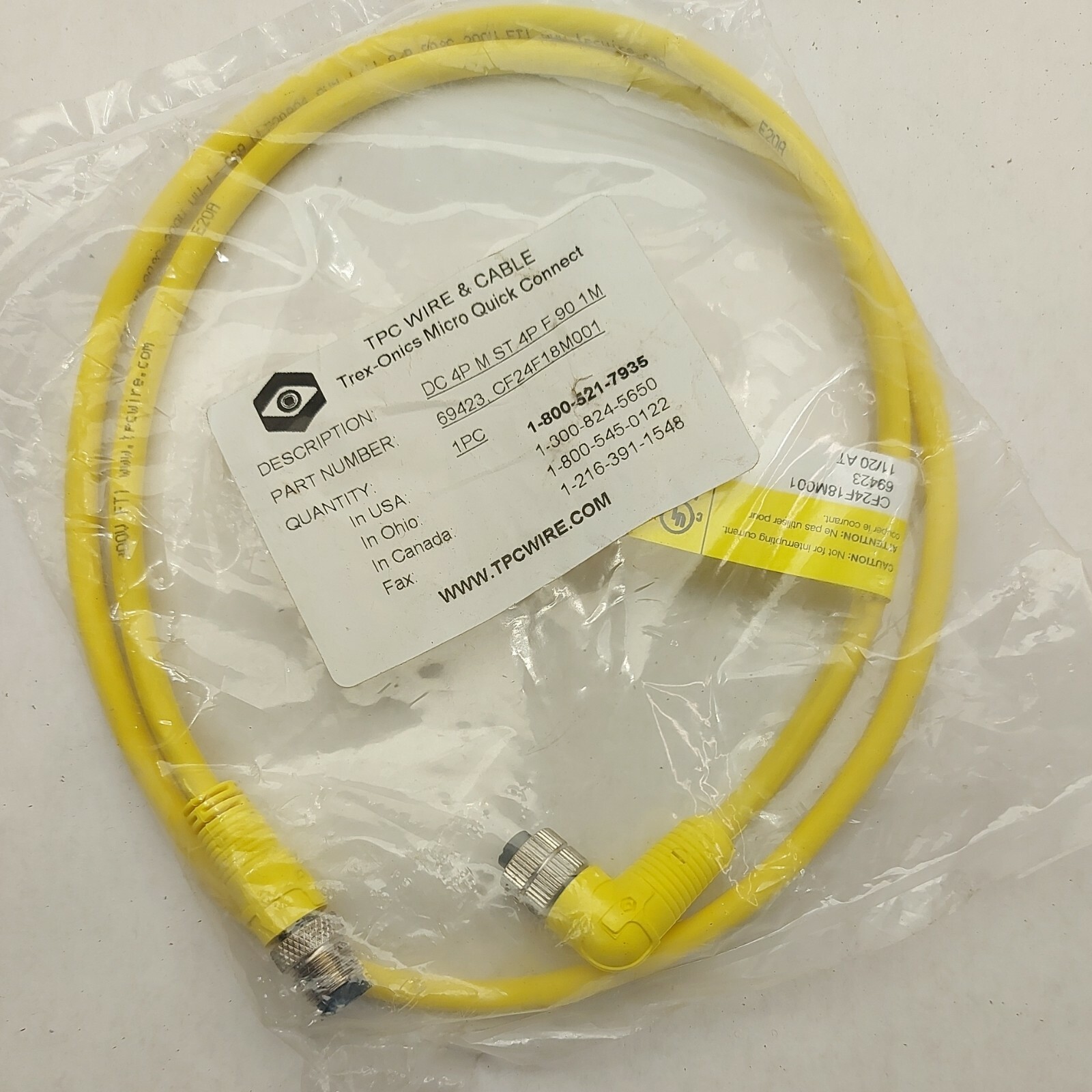 TPC WIRE & CABLE Trex-Onics Micro Quick Connect 69423 CF24F18M001 dc 4p male st