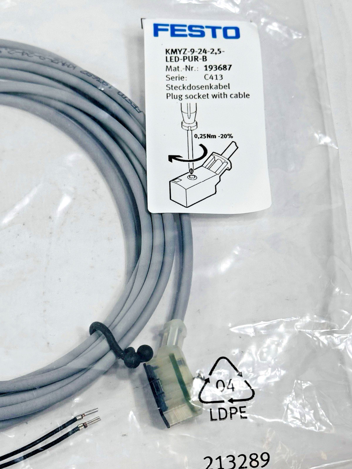 Festo KMYZ-9-24-2,5-LED-PUR-B Mat. NR 193687 Serie C413 Plug Socket with Cable