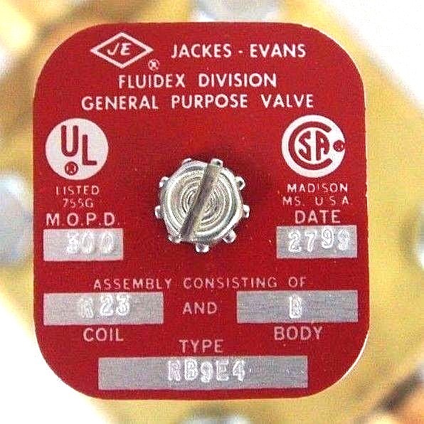 NIB PARKER JACKES-EVANS RB9E4 NORMALLY CLOSED SOLENOID VALVE 1/2″ ODF, 300 MOPD
