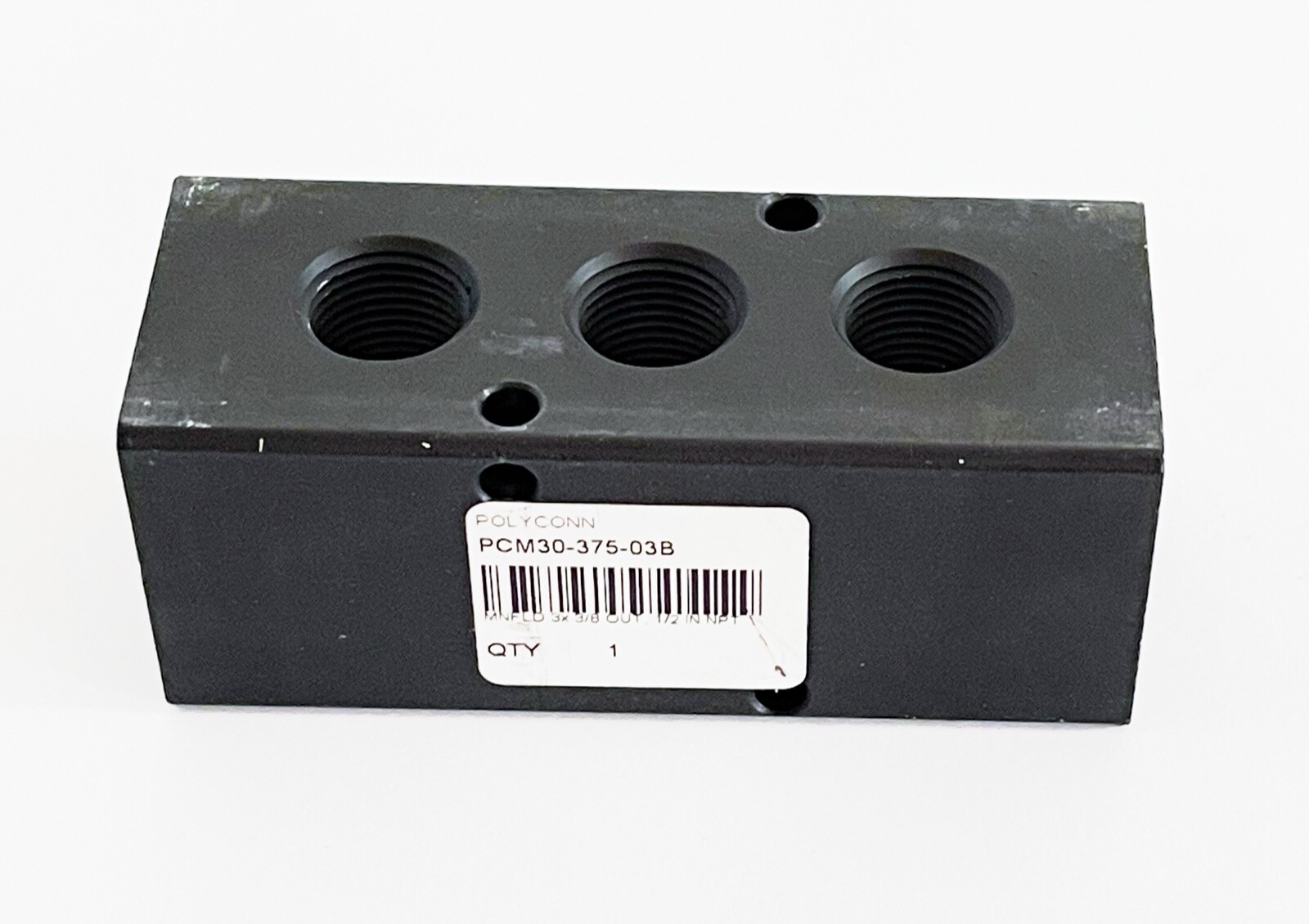 NEW POLYCONN PCM30-375-03B MANIFOLD 3/8 NPT OUT x 1/2 NPT IN 3-3/4 L X 1-1/2 W