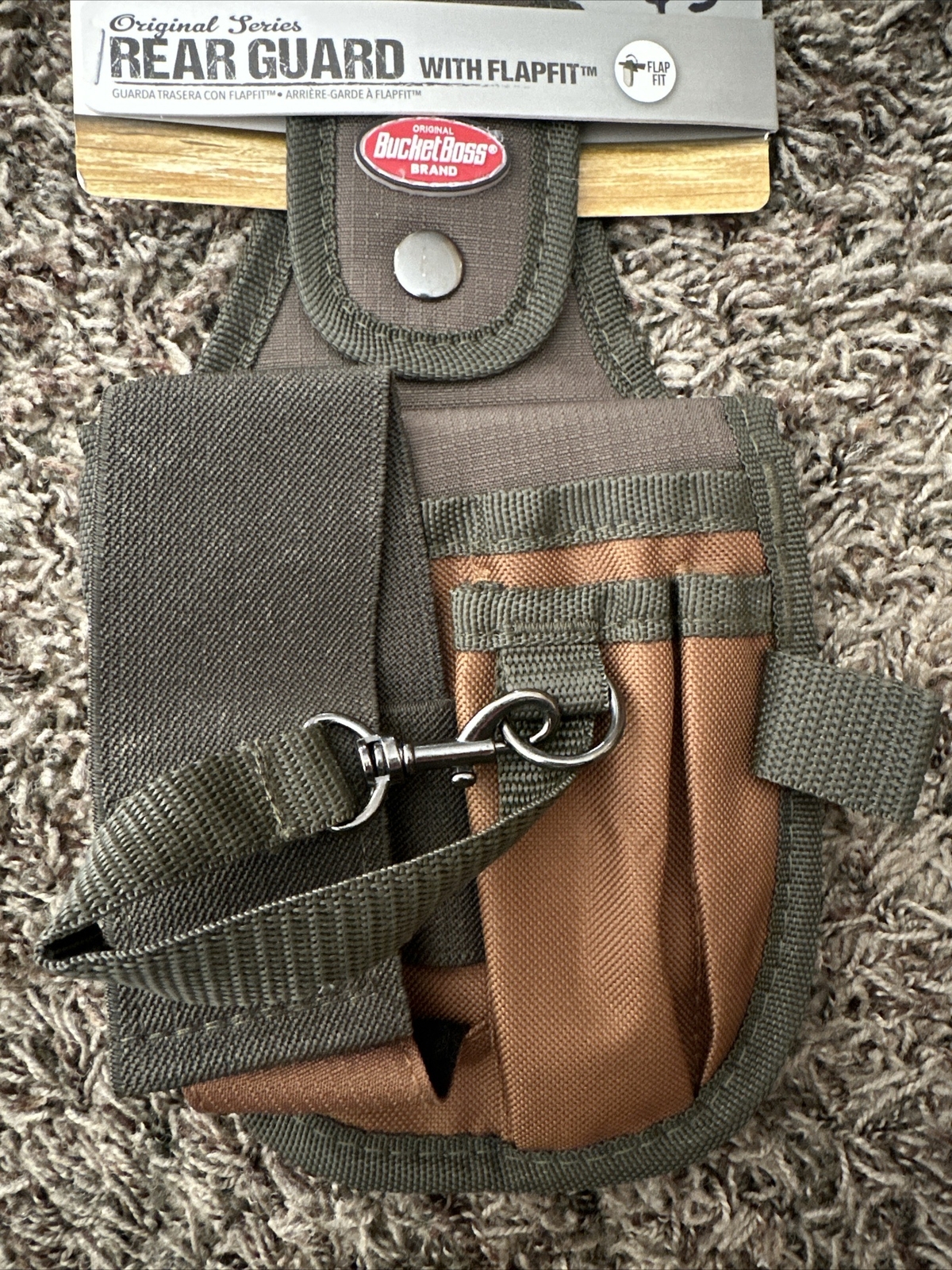 Bucket Boss 54120 Tool Pouch: 5 Pockets, Polyester, Brown/Green