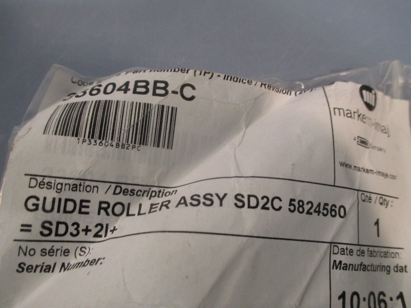 Markem Guide Roller Assembly 33604.BB-C 3.53″ Long